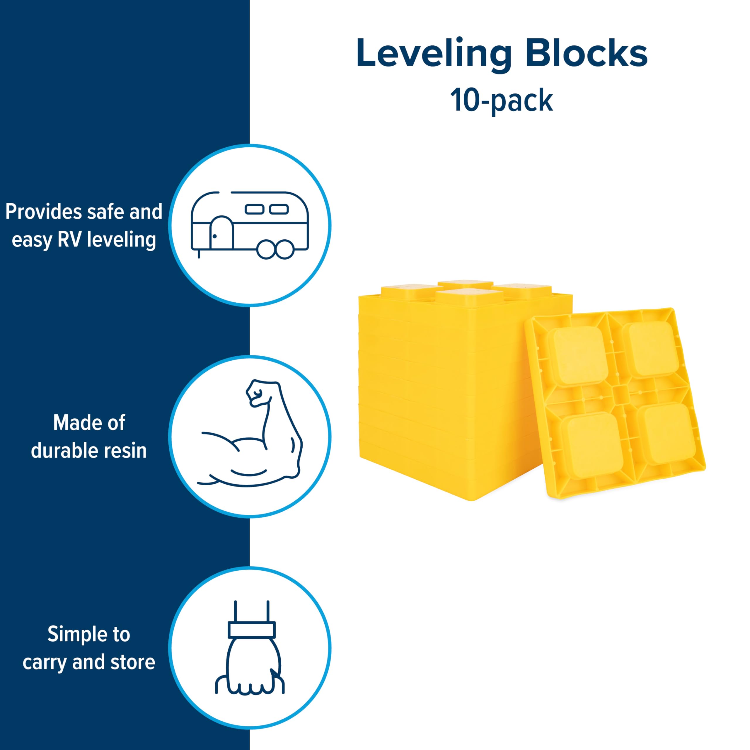 Camco RV Leveling Blocks - Features Interlocking Nested Design & Includes Zippered Bag for RV Storage - Each Camper Leveling Block Measures 8.5&quot; x 8.5&quot; x 1&quot; - 10-Pack, Design May Vary (44510)