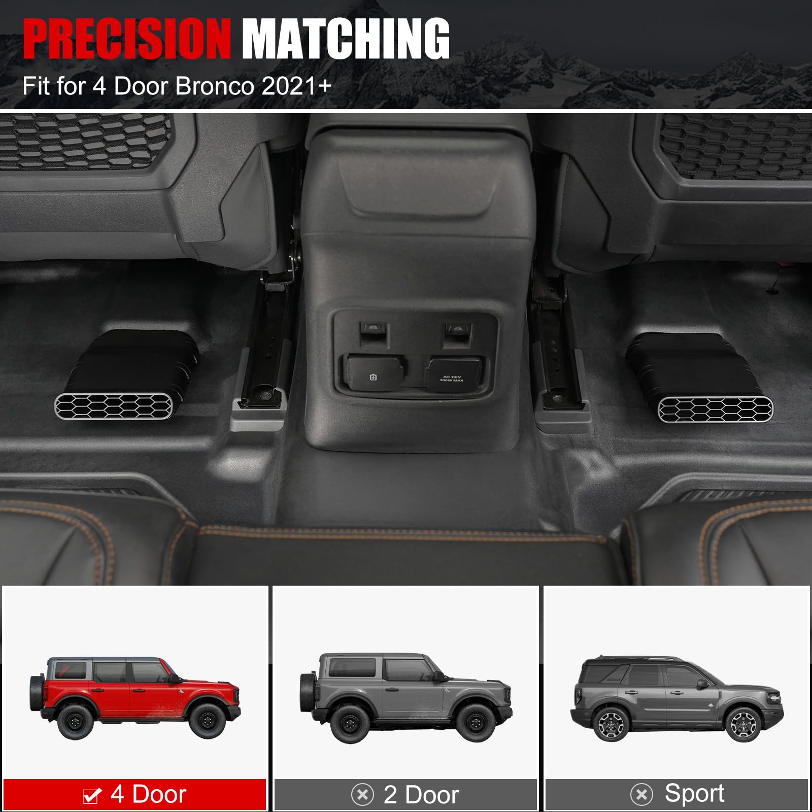 Mabett Under Seat Vent Deflectors for Ford Bronco 4-Door 2021-2024, Rear Air Conditioning Vent Directional, 2PCS