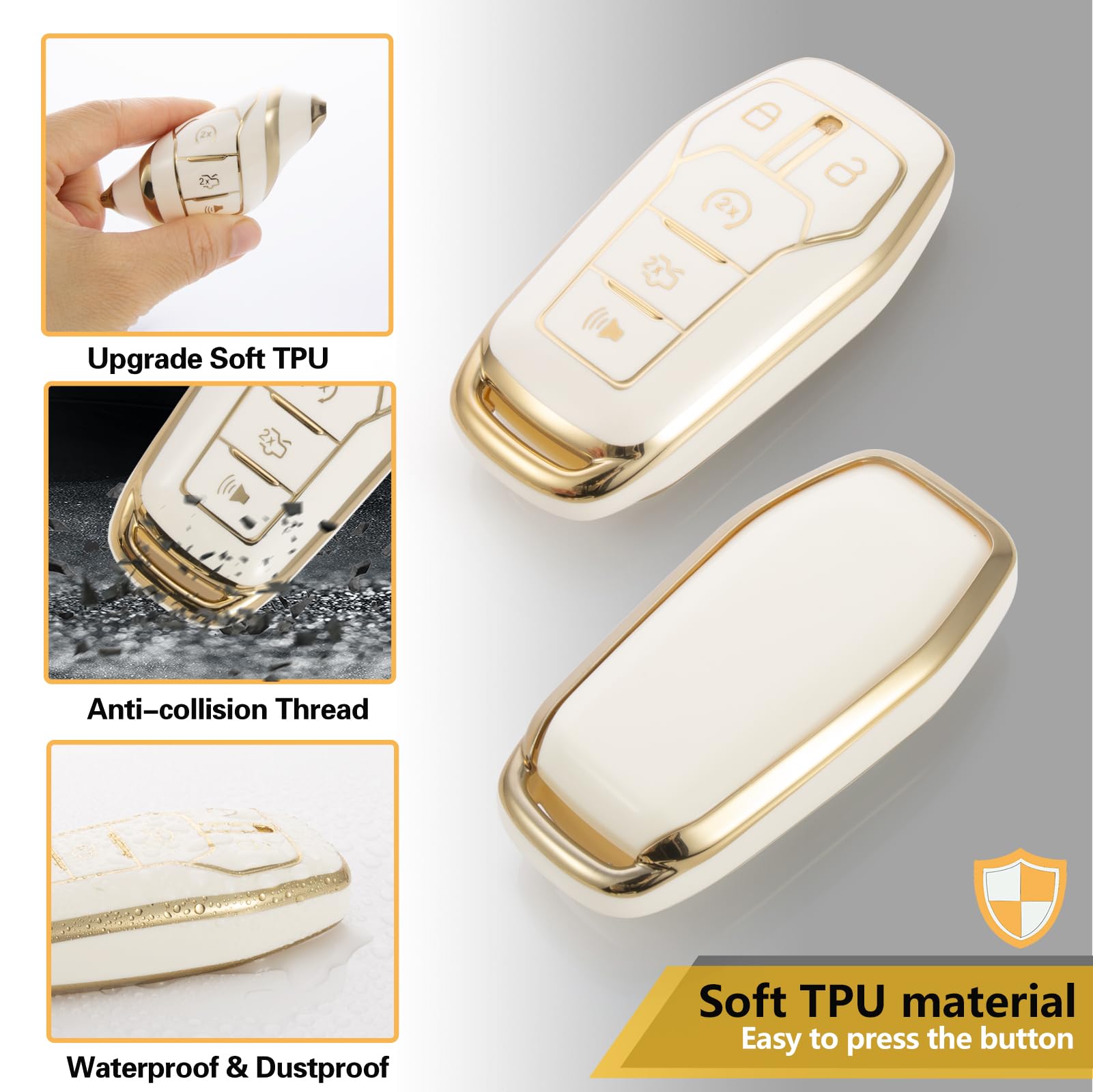 Ctrinews For Ford Key Fob Cover With Metal Braided Keychain, Upgraded Soft Case For Fusion Mustang F150-350 Edge Explorer Lincol