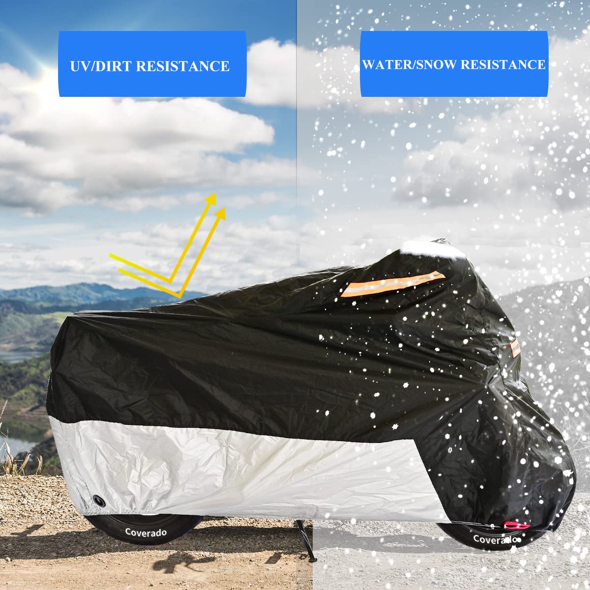 Motorcycle Cover, Coverado Motorcycle Covers Waterproof Outdoor Storage With Lockholes And Night Reflector, All Weather Waterpro