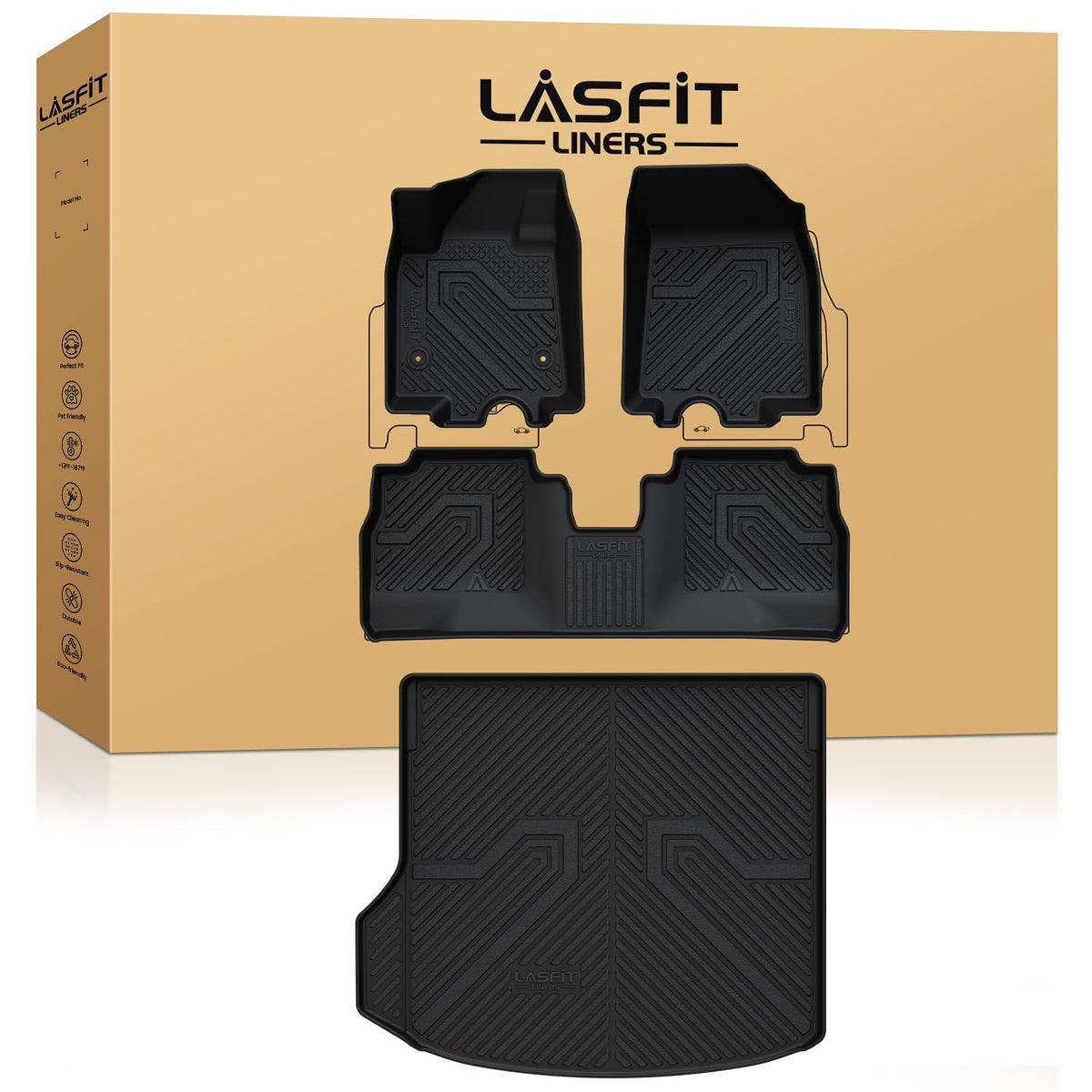 Lasfit Floor Mats & Cargo Liner For Chevrolet Chevy Equinox Ev (Not Fit Gasoline) 2024 2025, All Weather Tpe Custom Fit Floor Ma