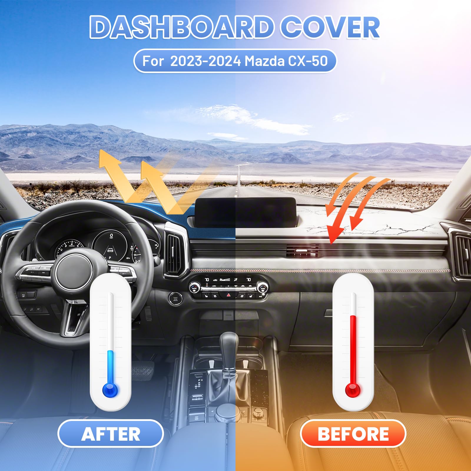 Sunsdrew CX50 Dash Cover Mat for 2023-2025 Mazda CX-50, Black Non-Slip Mesh Sunshade Protector, Fits 23-24 CX50 Accessories