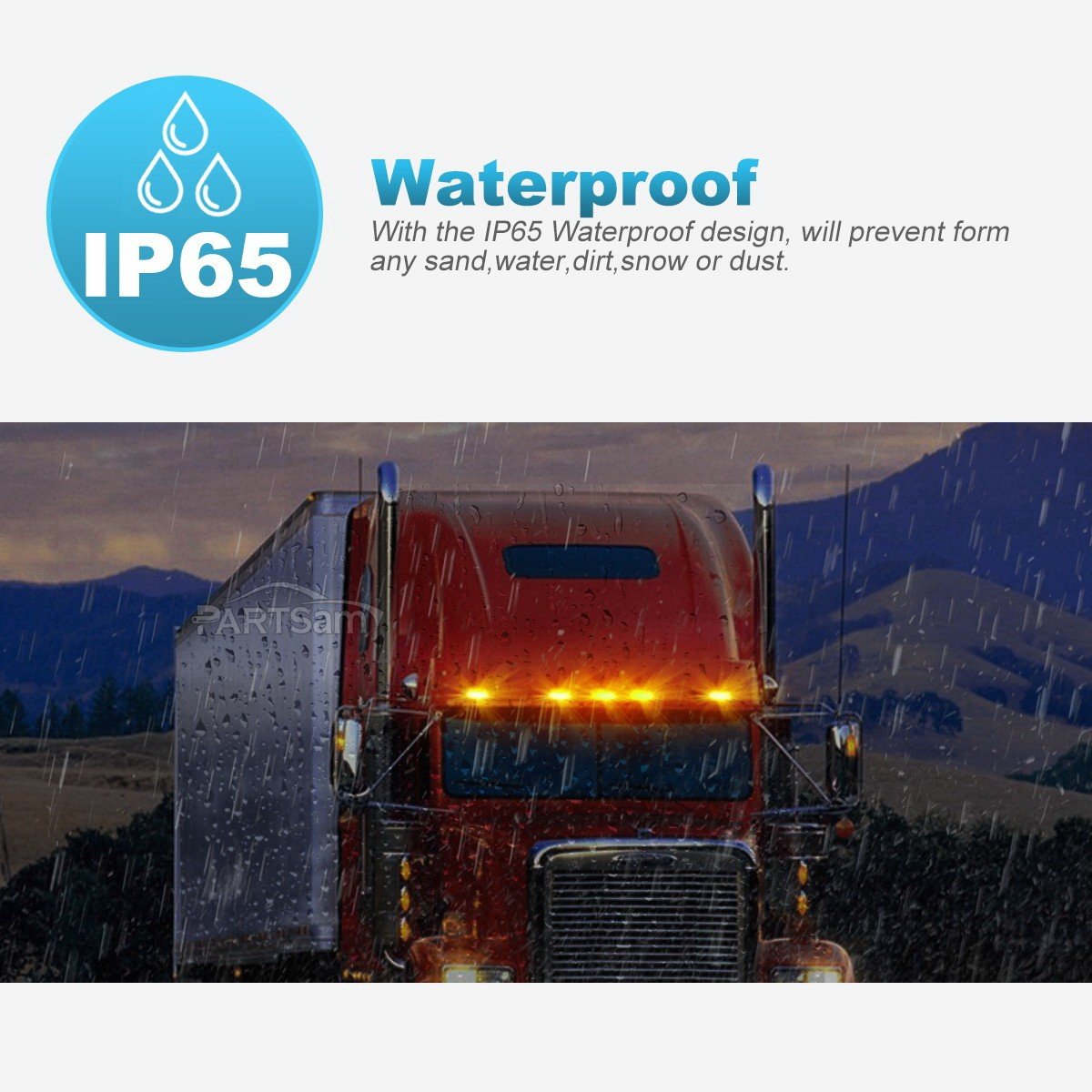 Partsam 5Pcs Replacement For Freightliner Century/Columbia Cab Lights 6 Led Amber Roof Clearance Marker Lights Rectangle Top Run