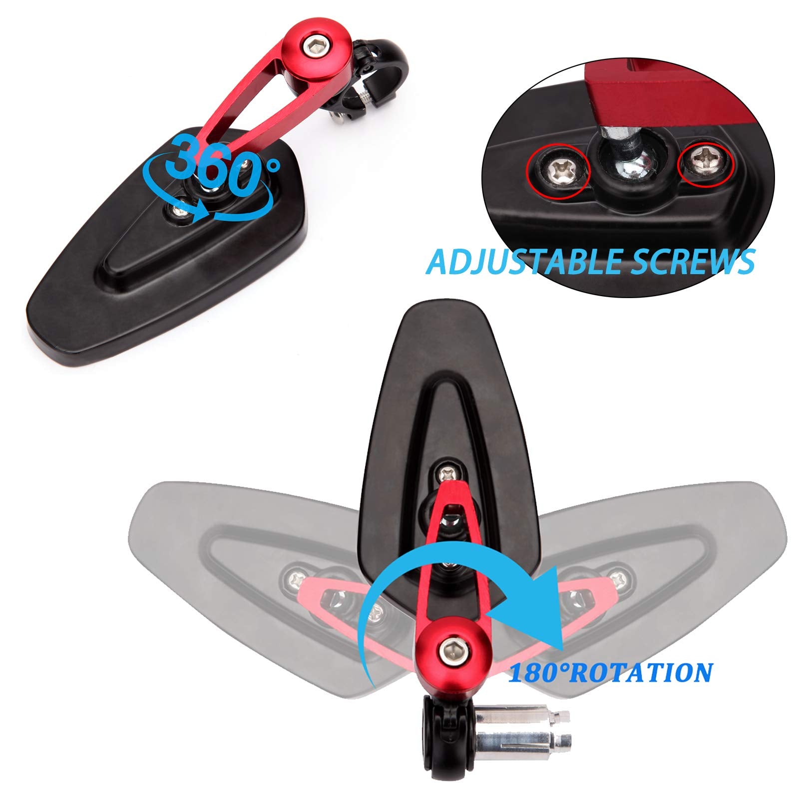 Universal Red Motorcycle Billet Aluminum 7/8 22 Bar End Side Rear View Mirrors