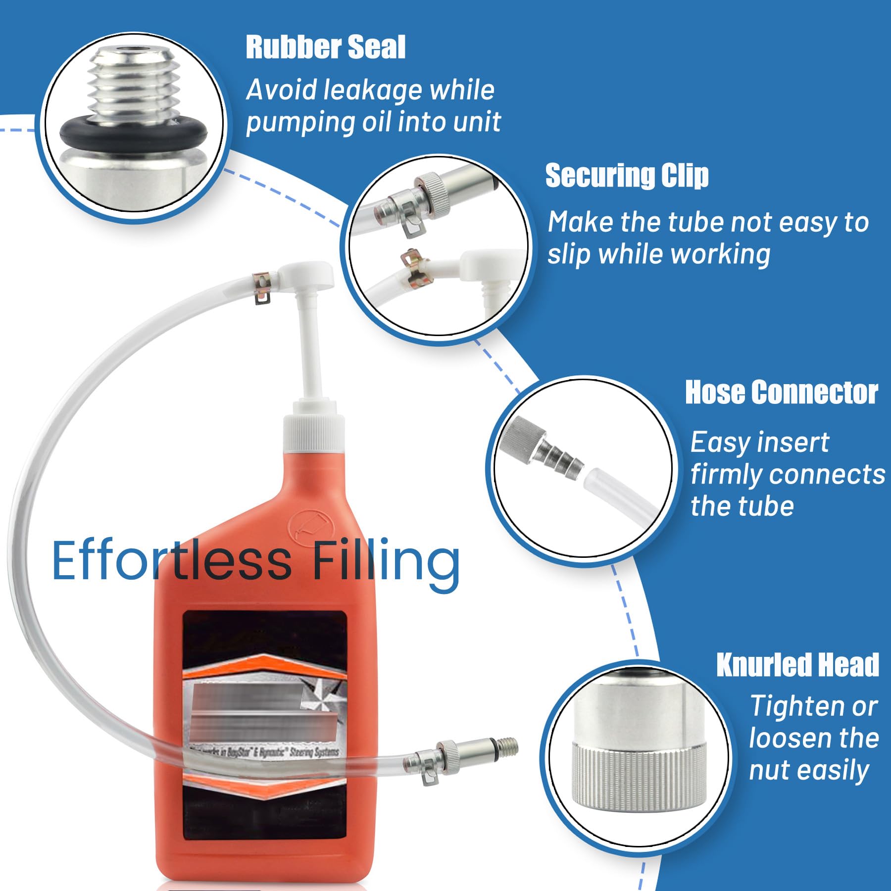 Lower Unit Gear Oil Pump for Standard Quart Bottles, Includes 3/8 inch Metal Swivel, 8mm and 10mm Adapters Fit Most Marine and M