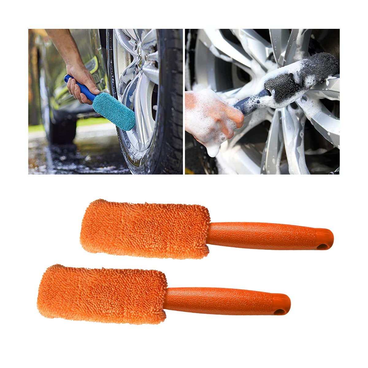 Aicel 2 Pcs Wheel Brush, Soft Microfiber Metal Free Rim And Wheel Brushes Kit, Easy Reach Tire Detailing Washing Tool, Professio