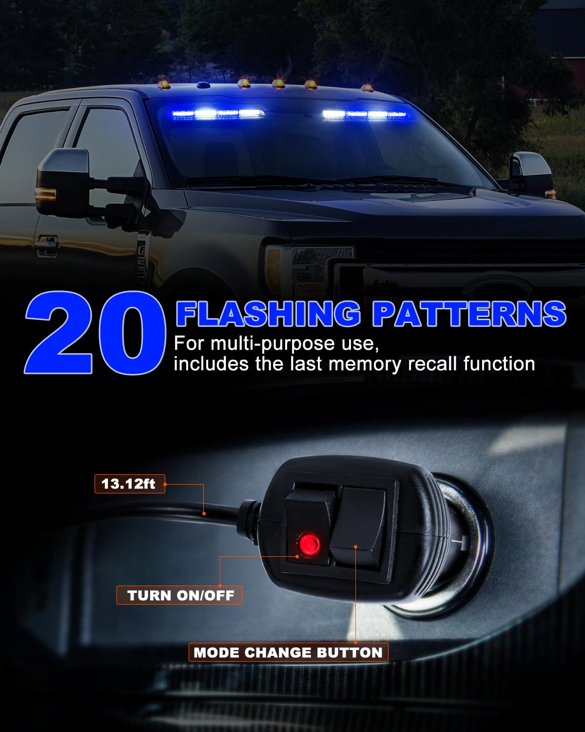 Hlauto 6Z4J Emergency Dash Strobe Lights: 2X16.8 Inch Blue White Safety Lights, 48 Led Flashing Warning Hazard Interior Windshie
