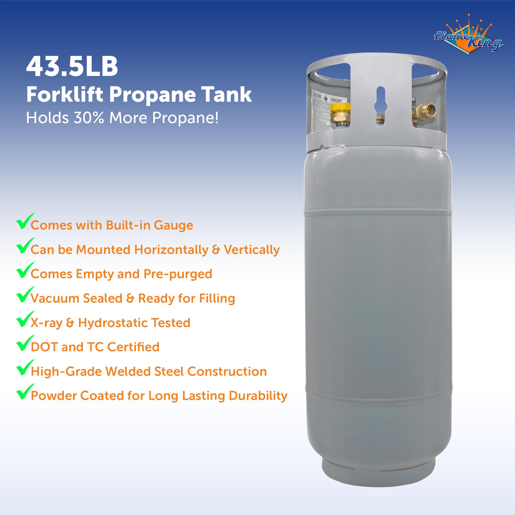 Flame King 43.5Lb Steel Forklift Propane Tank With Gauge, Dot And Tc Compliant, Rugged-Designed, Larger Than Standard Forklift T