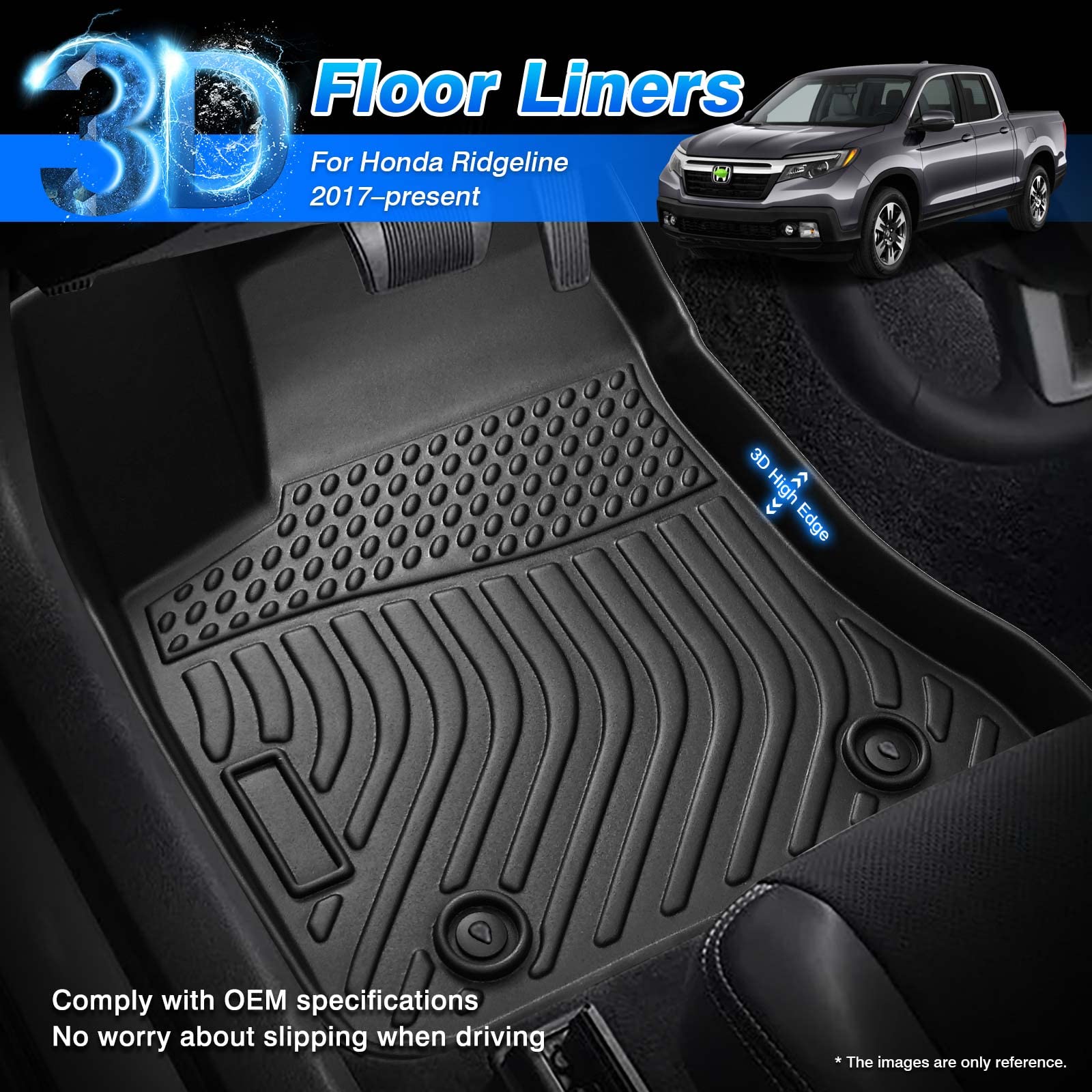 Cartist Custom Fit for Floor Mats 2017-2024 2025 Honda Ridgeline Crew Cab 2 Row All Weather Car Floor Liner TPE Odorless