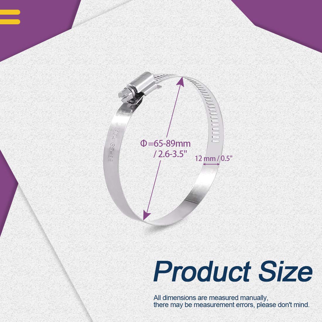 Swpeet 15Pcs 2.5-3.5inch (65-89mm) Hose Clamp 304 Stainless Steel Adjustable Range Worm Gear Hose Clamp Fuel Line Clamp Perfect