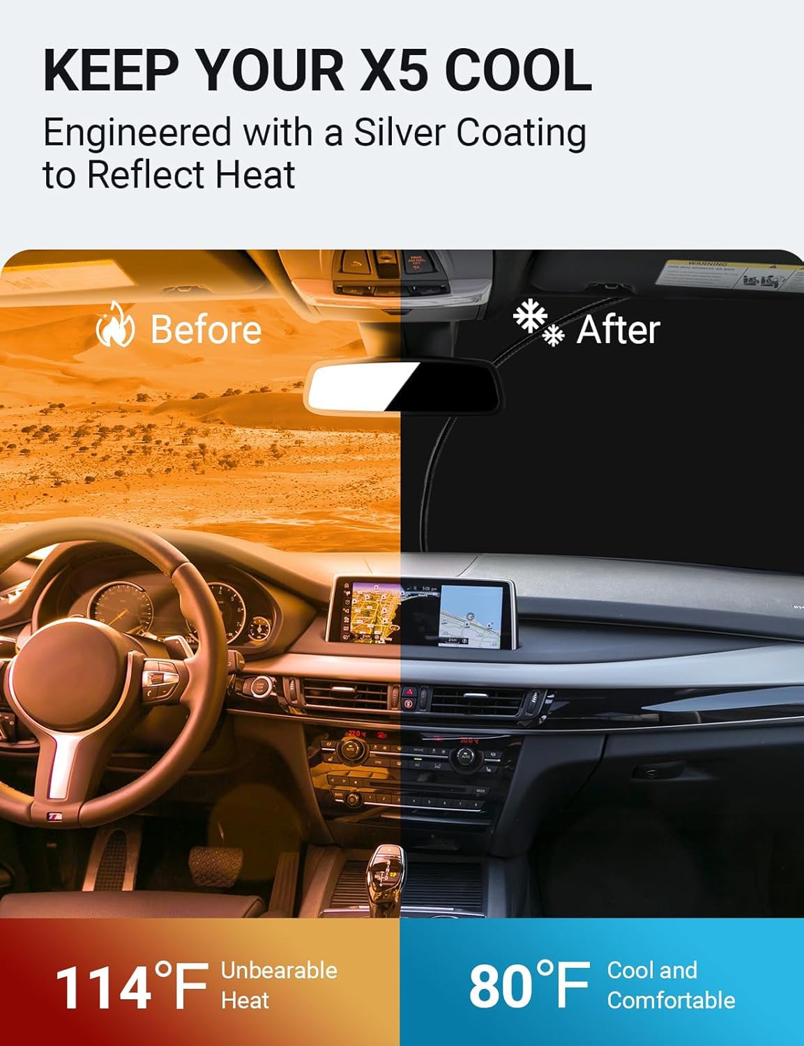 Proadsy 2025 Upgrade Windshield Sun Shade Custom Fit 2014-2018 Bmw X5 M Sport Xline Suv 4-Layer Foldable Front Sunshade Protecto