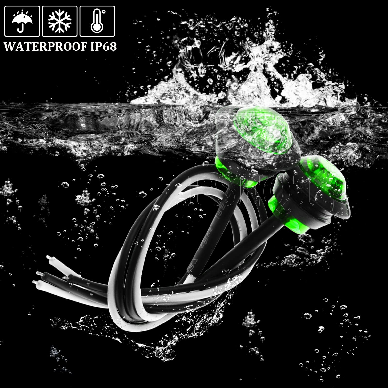 PSEQT 20PCS Green LED Side Marker Lights, 3/4 Waterproof Clearance Indicators for Trailer, Truck, Car, RV, ATV, UTV