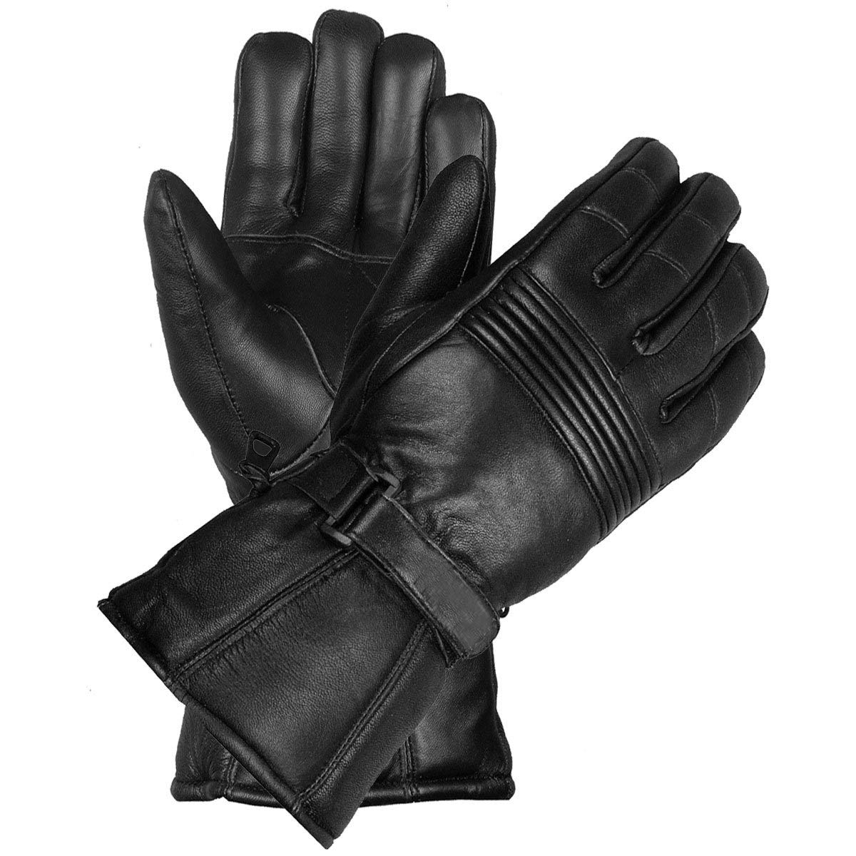 Men Premium Winter Motorcycle Biker Sheep Leather Gauntlet Thinsulate Gloves L