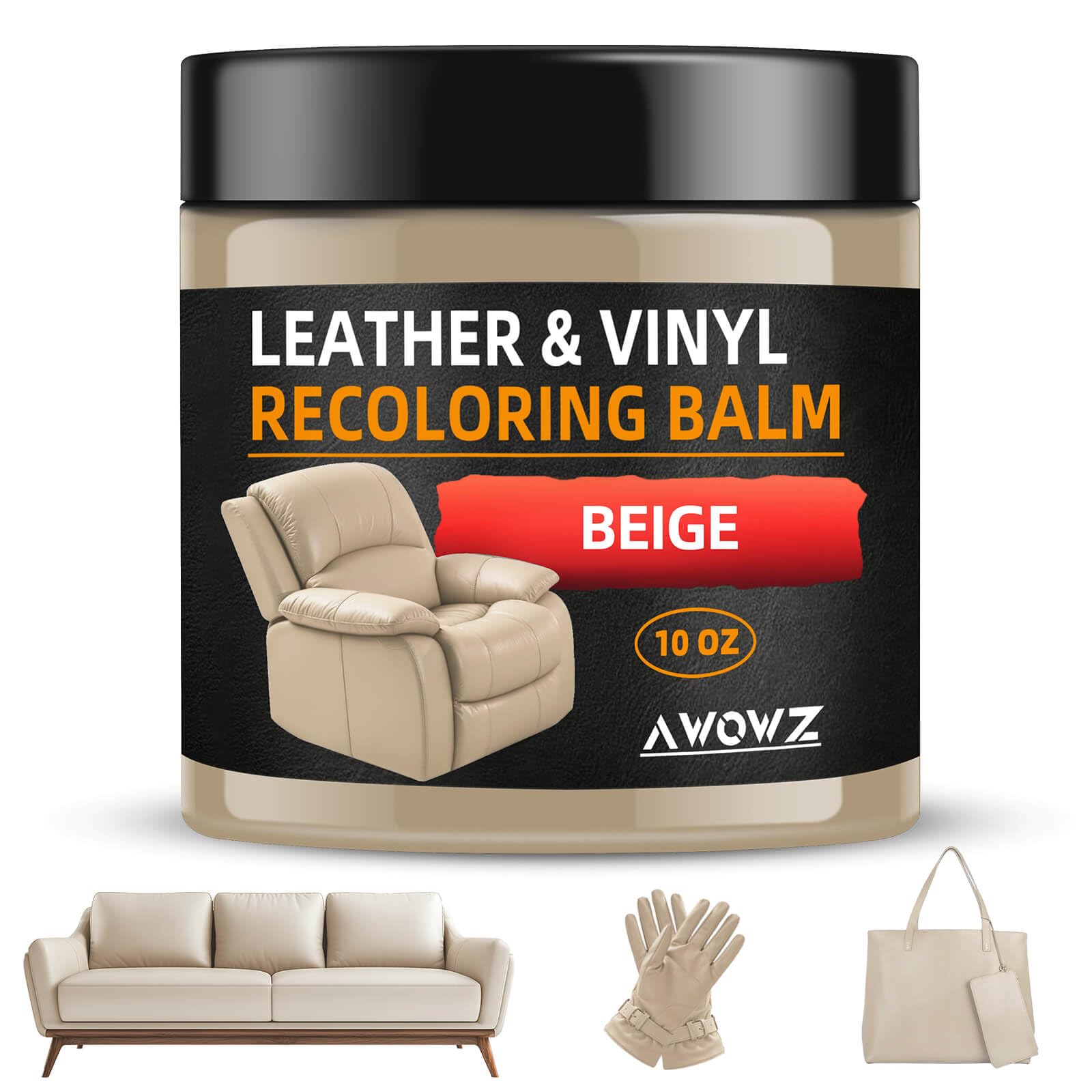 Leather Recoloring Balm - Scratch Repair & Color Restore Kit for Faded Leather, Couch & Car Seats - 10OZ Restorer Balm for Furniture, Auto Interior, Vinyl, Accessories (Beige) -Like New