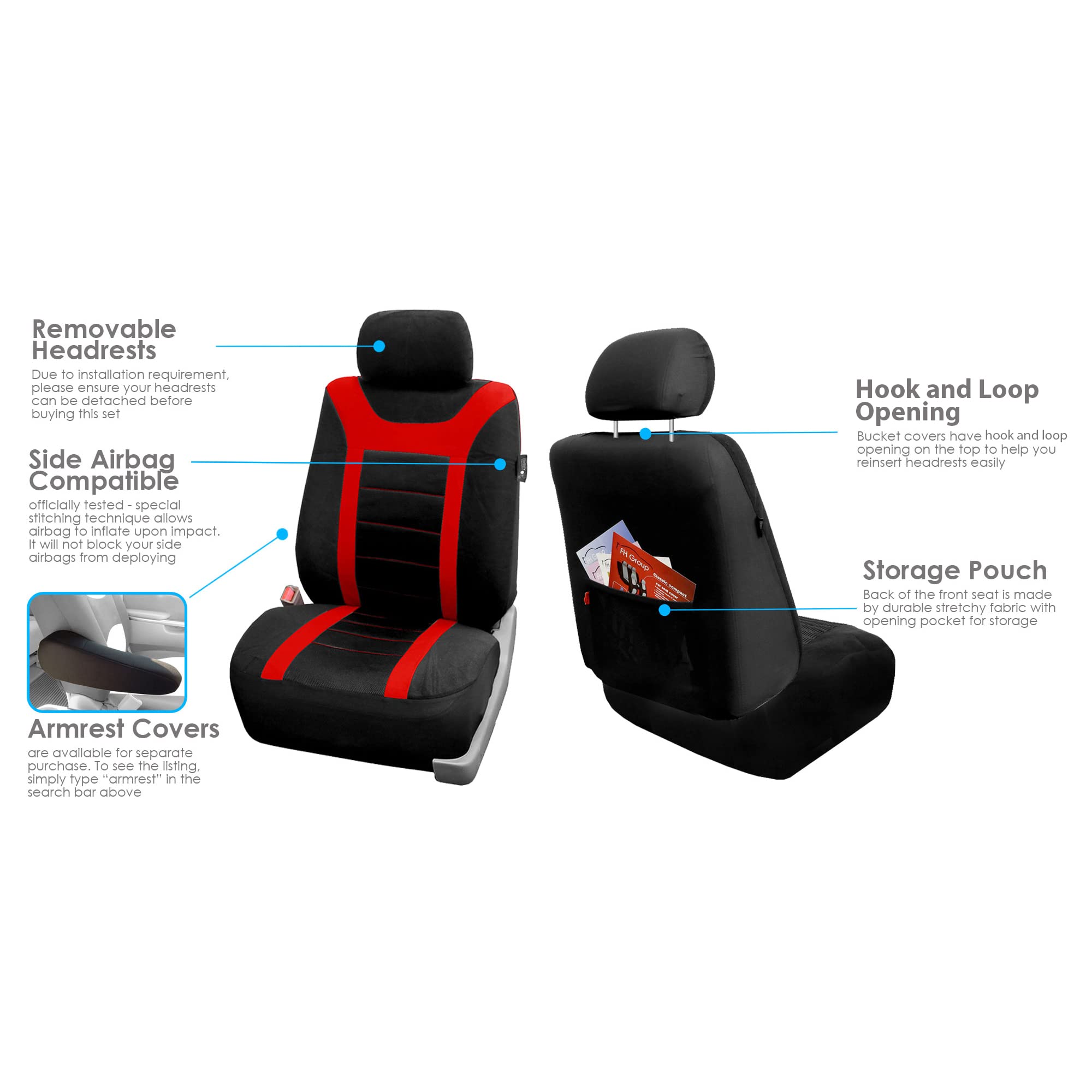 Fh Group Car Seat Covers Sports Seat Covers Front Seats Only, Airbag Compatible Red Black Automotive Seat Cover Combo Small Car
