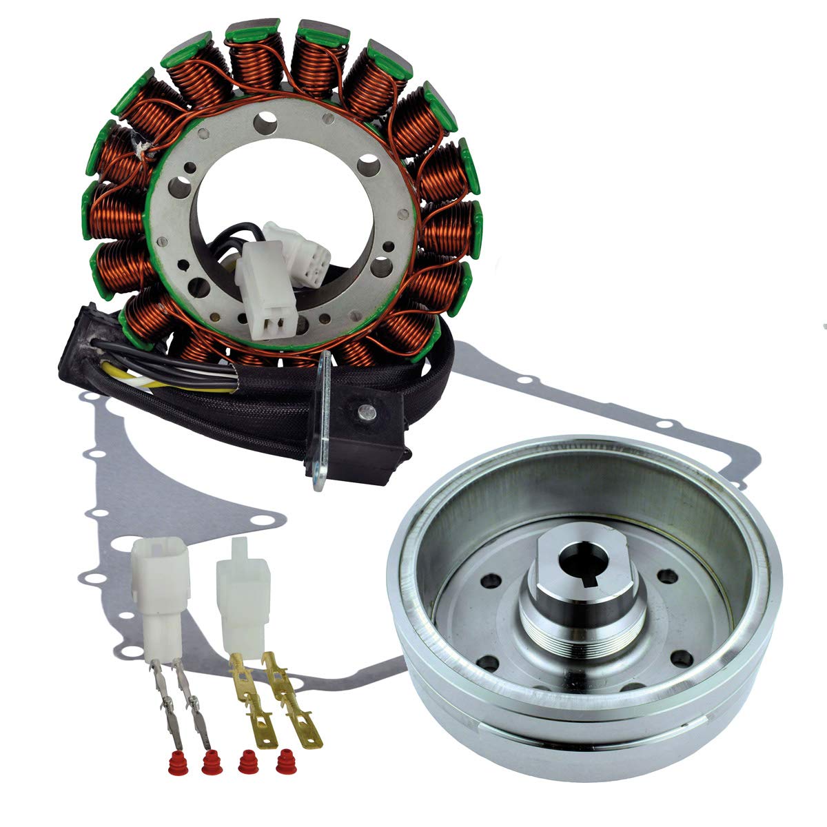 Rmstator Kit Improved Magneto Flywheel + Stator + Crankcase Cover Gasket Replacement For Suzuki Lta 400 Eiger | Arctic Cat 400 2002-2008 | 3210238F01 / 3430071/3430-054