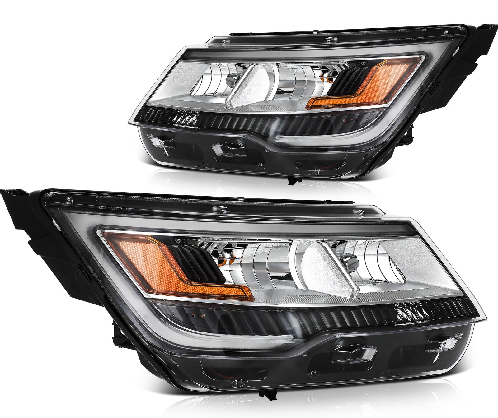 LBRST Headlight Fit 2016-2018 for Explorer Black Housing Pair Headlight Assembly FB5Z13008B