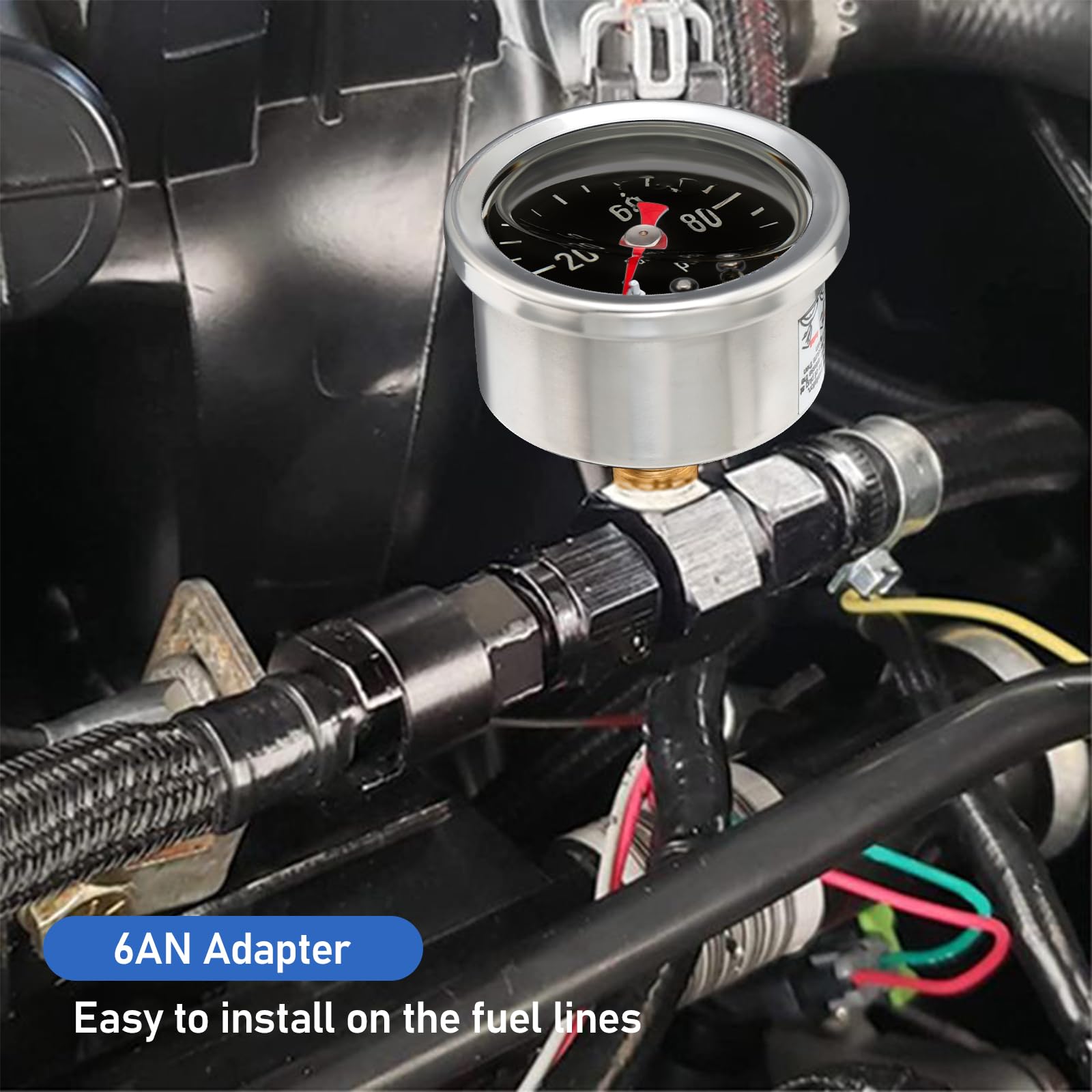 Measureman 0-100Psi Stainless Steel Glycerin Filled Fuel Pressure Gauge, 1-1/2'' Black Dial, With 6An Fuel Pressure Take Off Fit