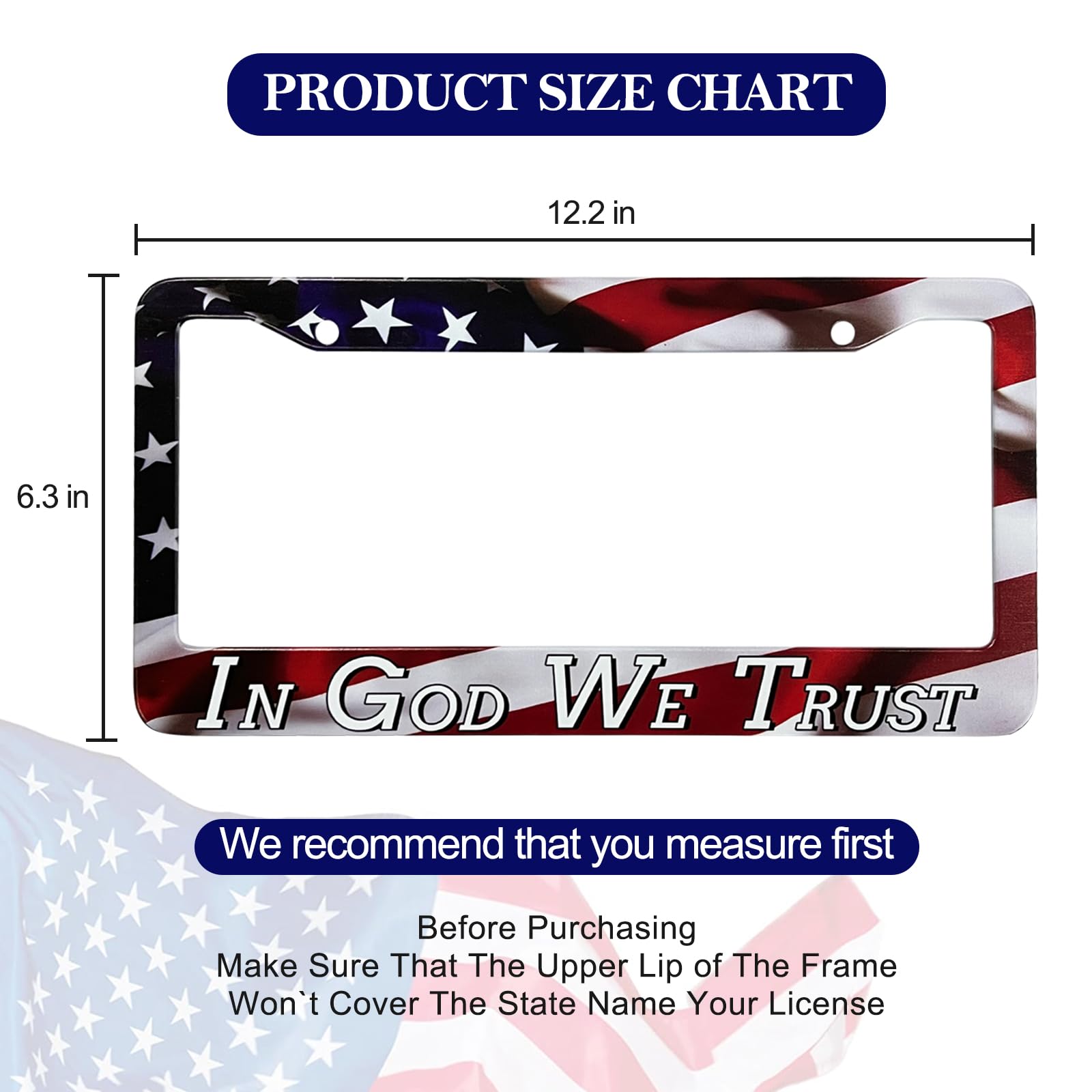 Lin Kang In God We Trust Christian License Plate Frames - 2 Pack American Flag Design Car Plate Holder Cover Universal Accessori