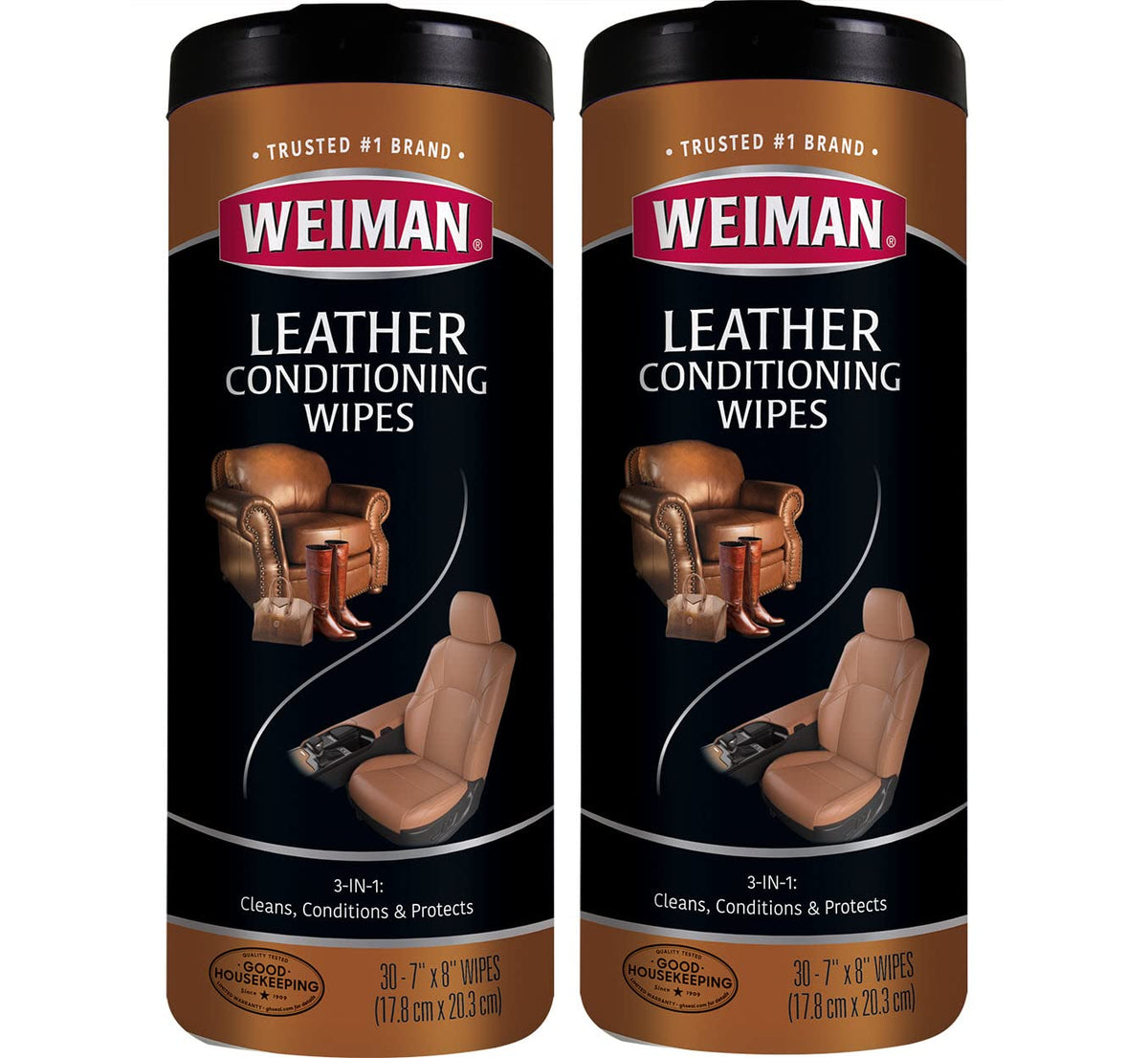 Weiman Leather Wipes - 2 Pack - Clean Condition Uv Protection Help Prevent Cracking Or Fading Of Leather Couches, Car Seats, Sho