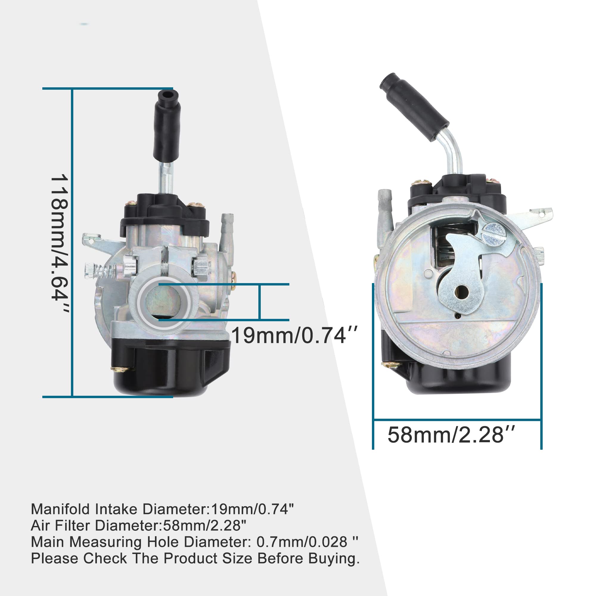 GOOFIT 19mm Carburetor with 58mm Air Filter for 2-Stroke 37cc-80cc Engine Motorized Bicycle, Scooter, ATV, Pocket Bike