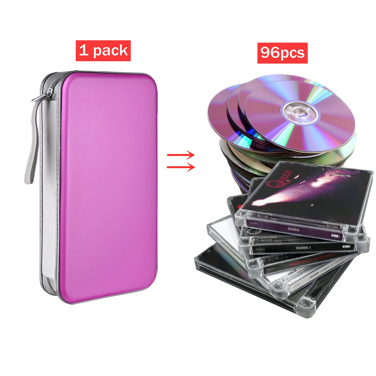 Liovode Dvd Case, 96 Capacity Cd Case Portable Cd Case Holder Storage Hard Plastic Dvd Cd Wallet Holder Organizer For Car(Purple
