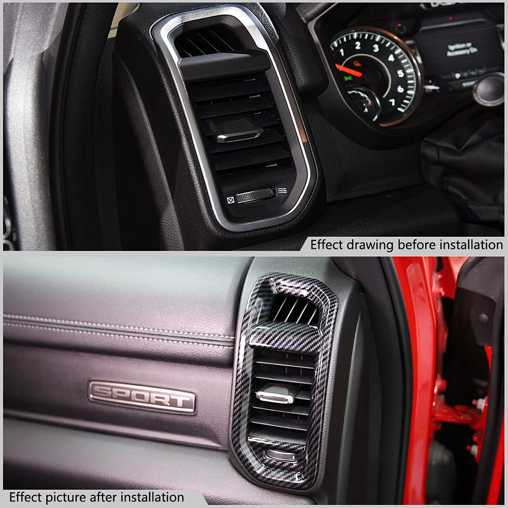 Korlot Dashboard Side A/C Vent Frame Cover Trim For Dodge Ram 1500 2500 3500 2019-2025 (Carbon Fiber Pattern)