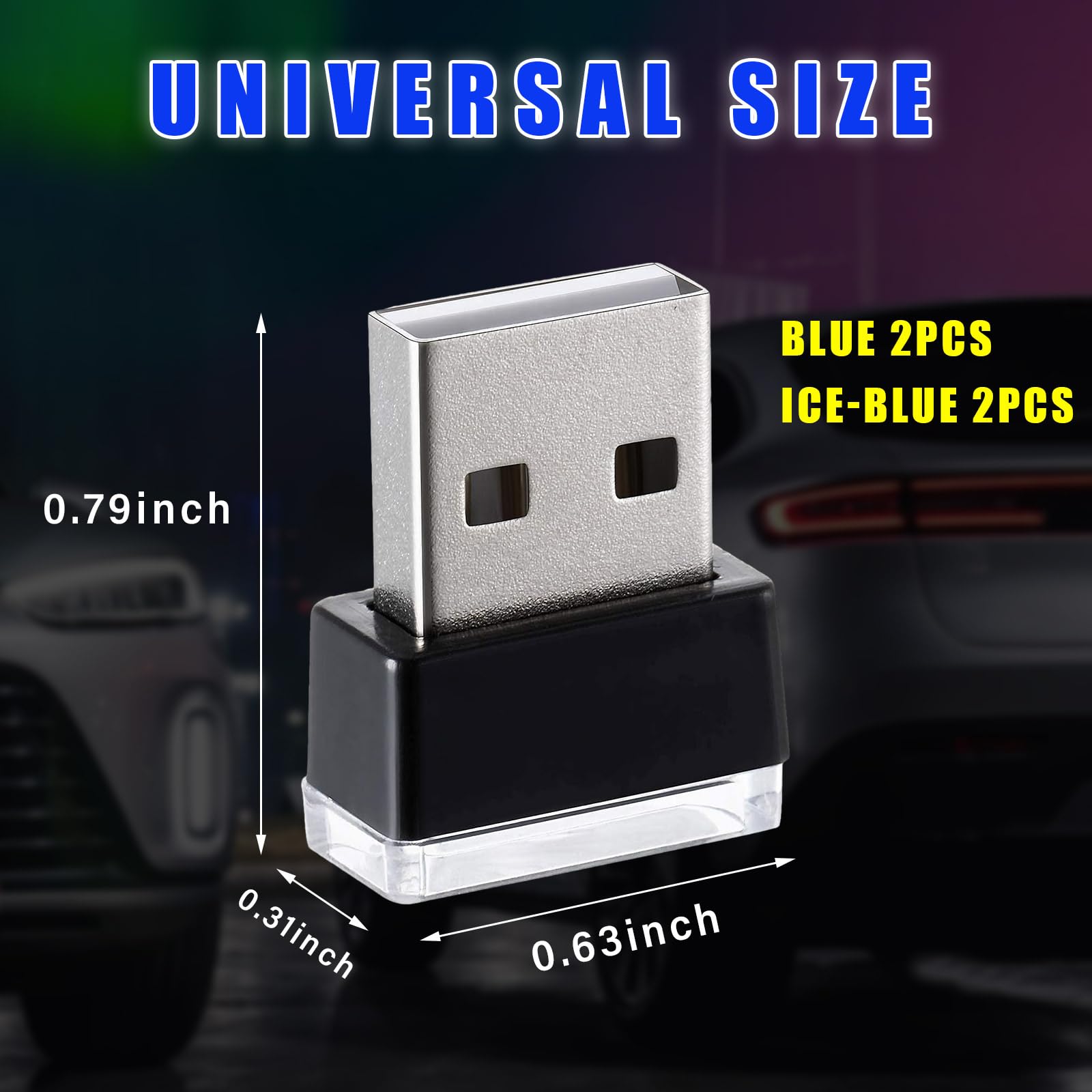 Augeny 4 Pcs Usb Led Car Interior Atmosphere Lamp, Plug-In Usb Decor Night Light, Portable Auto Ambient Lighting Kit, Universal