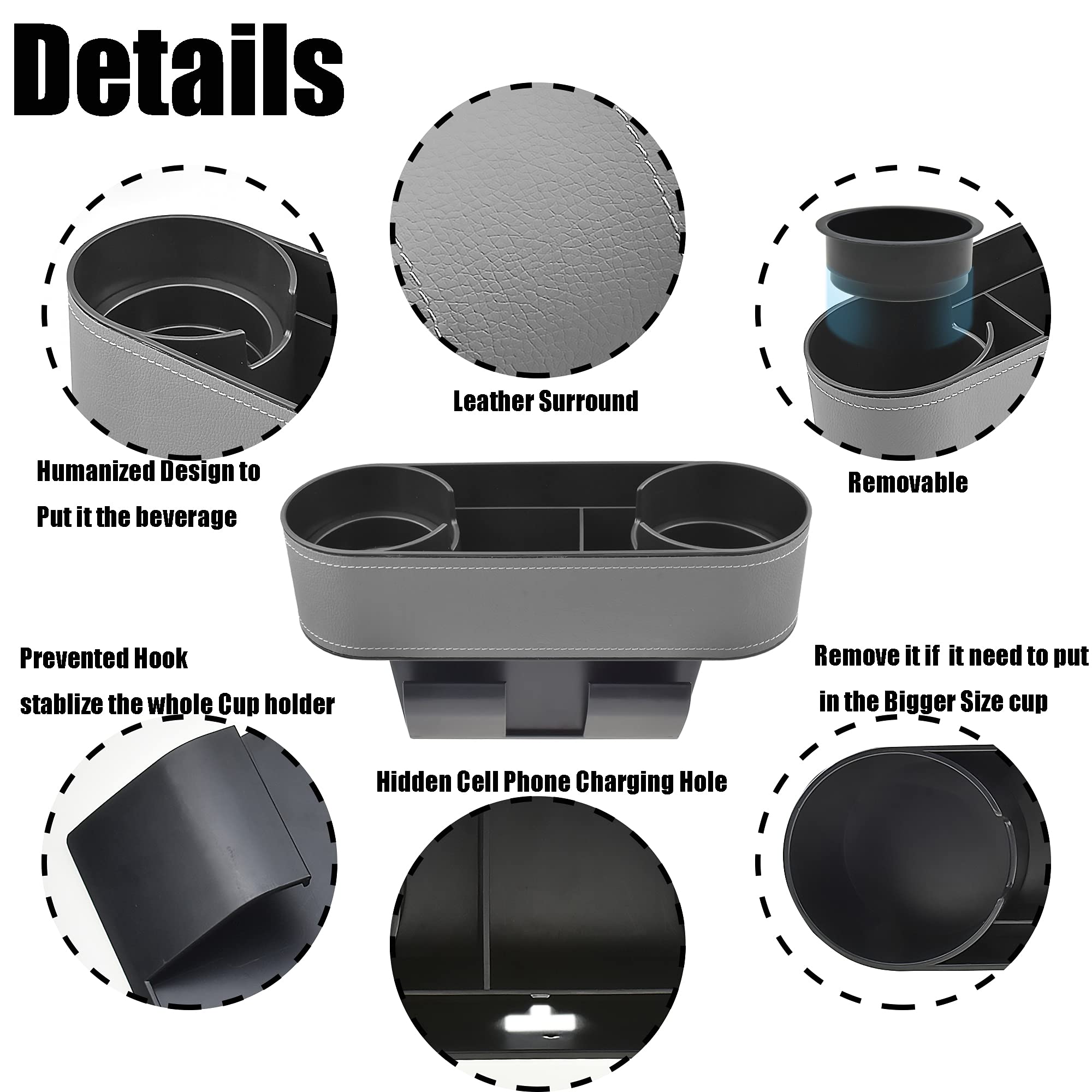 Iokone Coin Side Pocket Console Side Pocket Leather Cover Car Cup Holder Auto Front Seat Organizer Cell Mobile Phone Holder (Sli