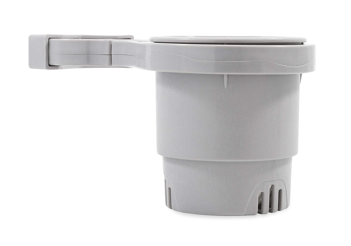 Camco Small Clamp Mounted Cup Holder-Provides A Secure Location For Your Beverage-Mountable For Up To 1-1/4-Inch Rail-Gray (5309