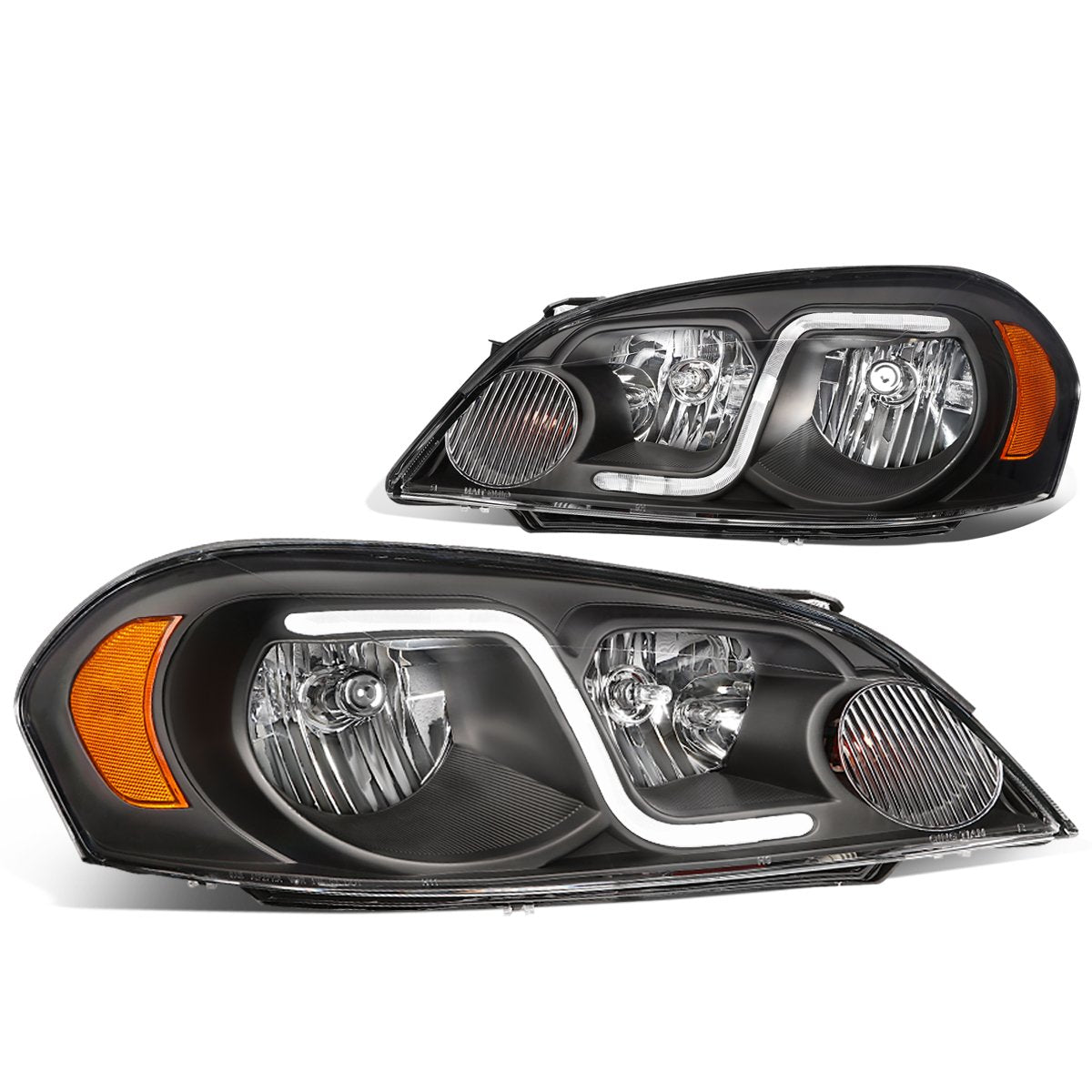 Dna Motoring Hl-Lb-Ci06-Bk-Am Black Amber Headlights With Led Day Running Light Strip Replacement For 06-13 Impala