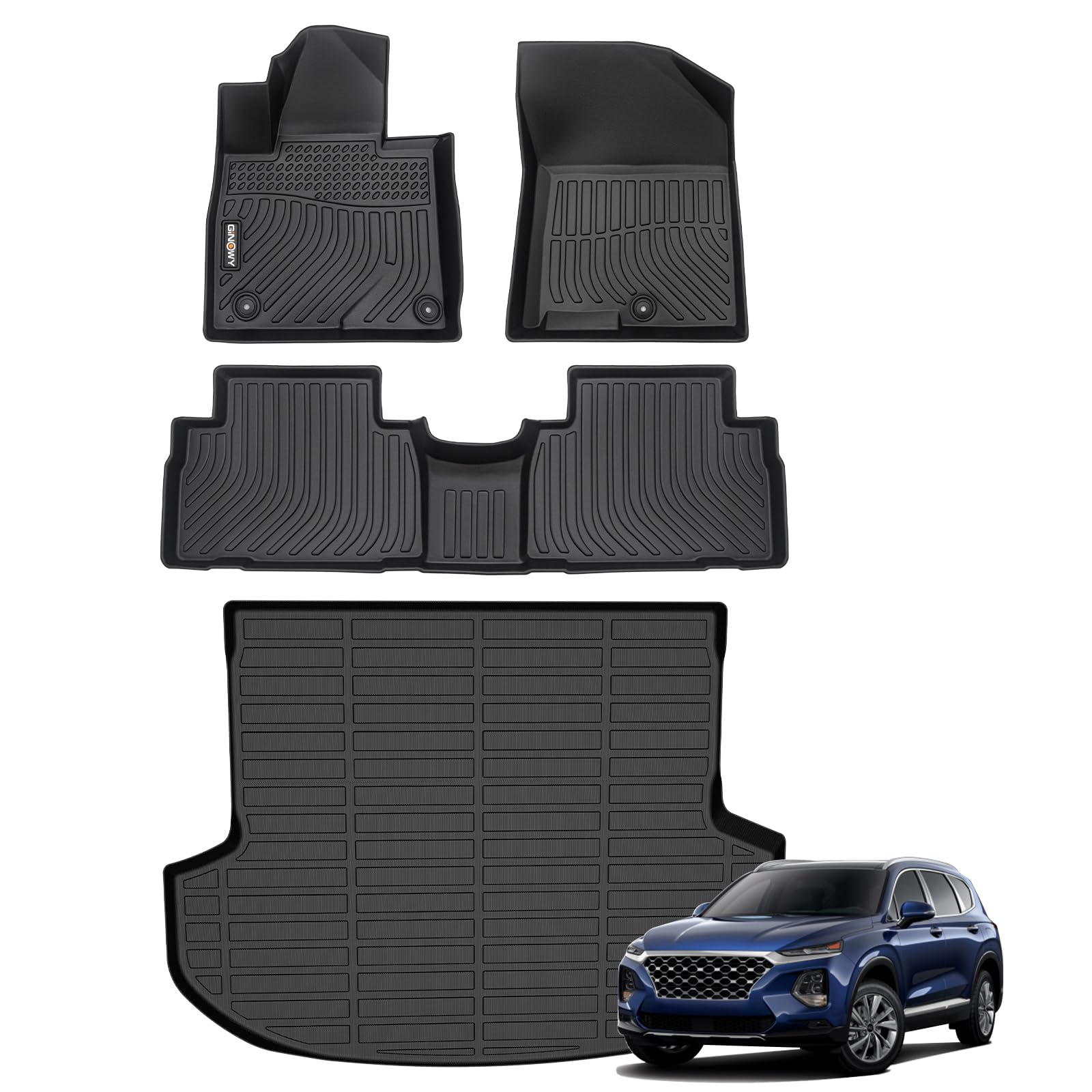 GINOWY- Floor Mats & Cargo Liner for Hyundai Santa Fe 2019-2020, TPE All Weather Protection Santa Fe Car Mats, Non-Slip Trunk Ca