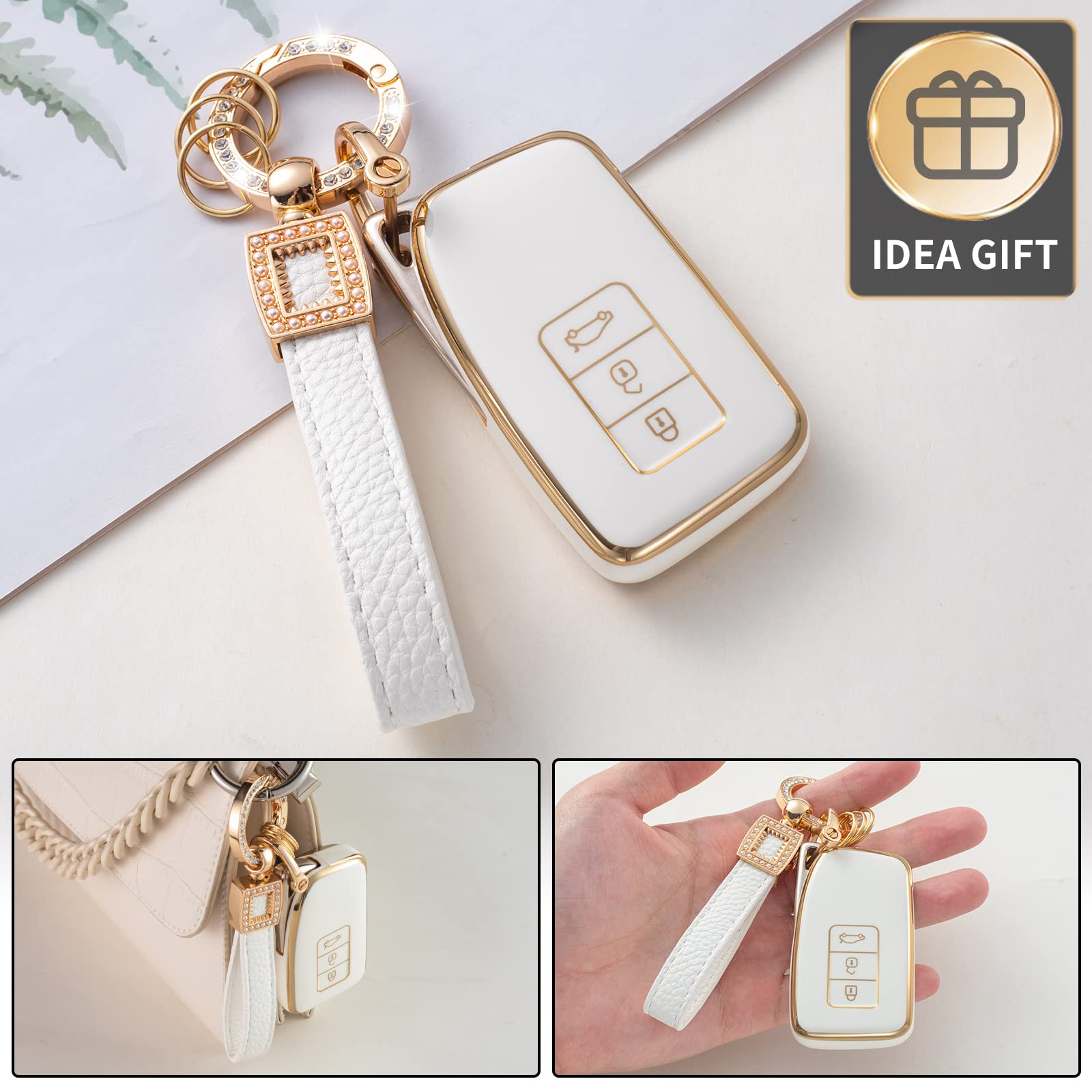 Cacarlike For Lexus Key Fob Cover With Leather Lanyard, Car Key Fob Case Compatible With Lexus Rx Es Gs Ls Nx Rs Gx Lx Rc Lc Sma