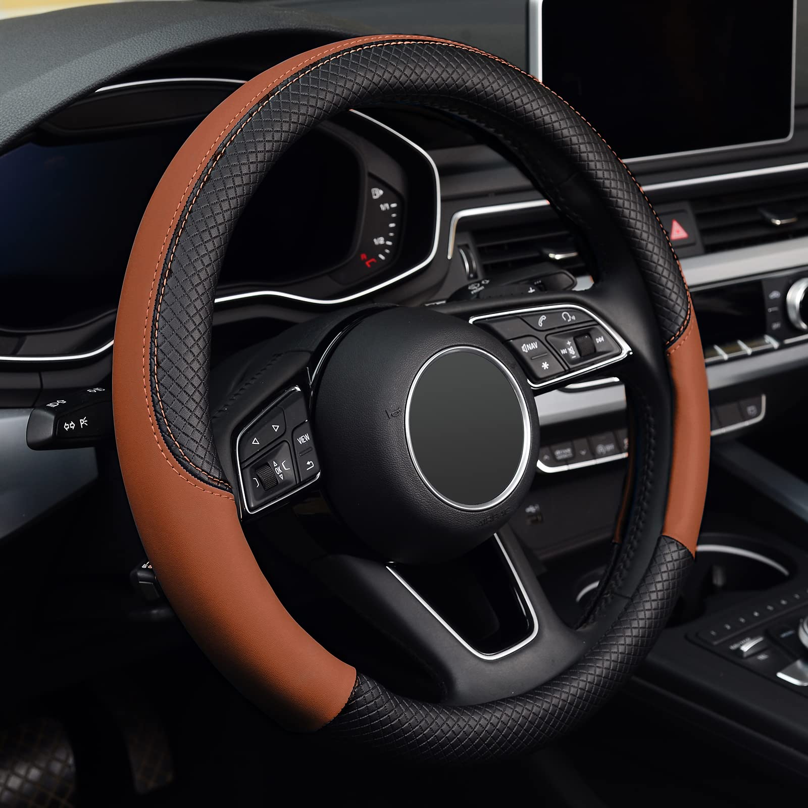 Labbyway Steering Wheel Cover, Universal 15 Inch Microfiber Leather Car Wheel Protecto, Skidproof, Stable, Warm In Winter And Cool In Summer (Brown)