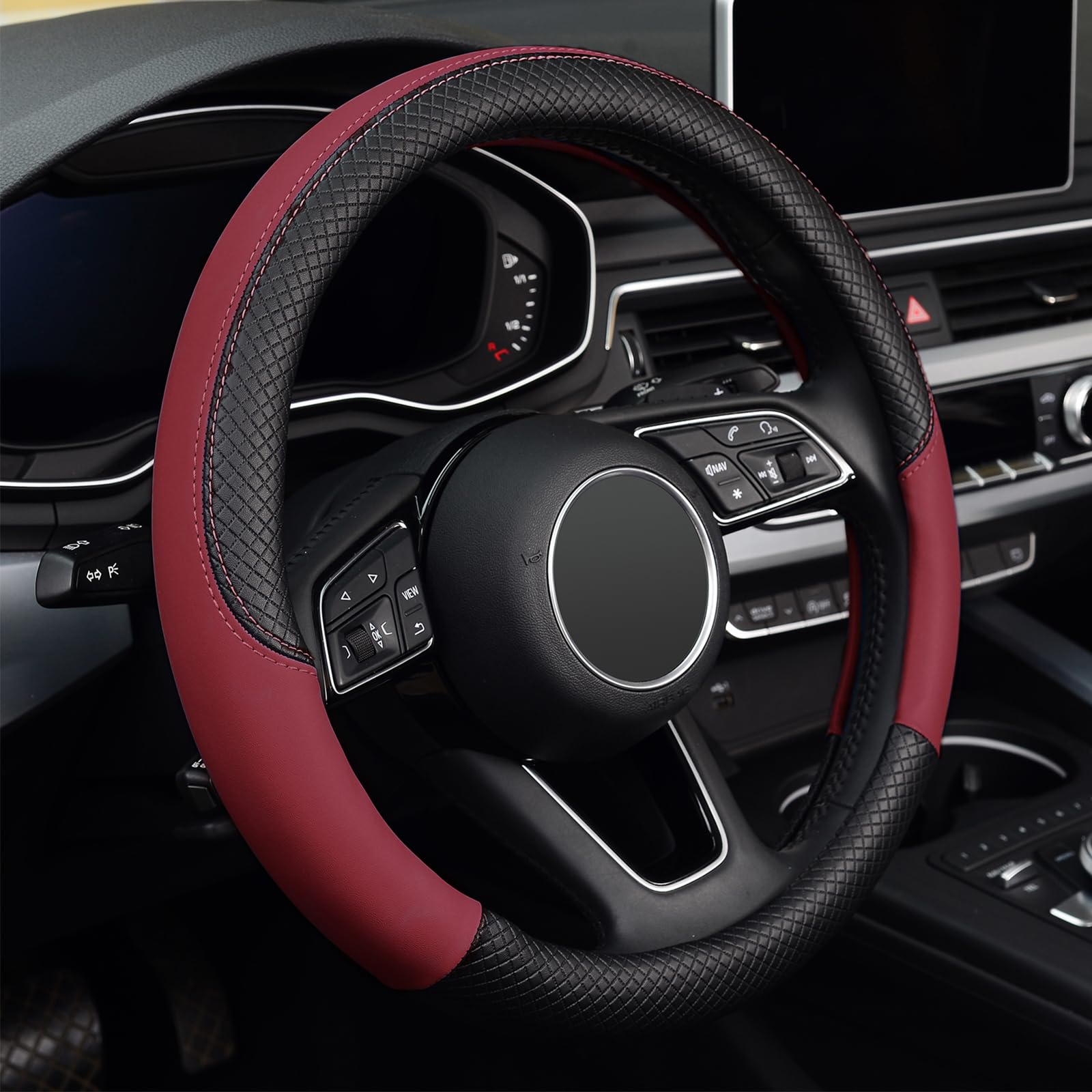 Labbyway Steering Wheel Cover, Universal 15 Inch Microfiber Leather Car Wheel Protecto, Skidproof, Stable, Warm In Winter And Cool In Summer (Claret)