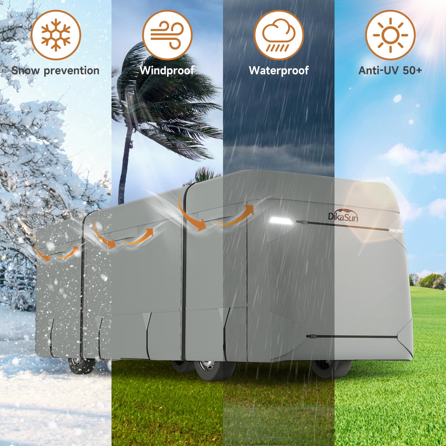 Dikasun Class A Rv Cover 7 Layers Top 40' To 43' Travel Trailer Watertight Motorhome Winter Cover Anti-Uv Heavy Duty Rip Resista