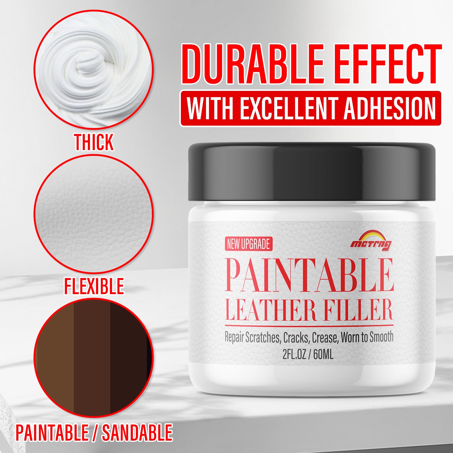 Paintable Leather Filler, Leather Filler Repair Kit for Tears, Holes, Cracks, Scratches, with Easy Step-by-Step Guide, Leather S