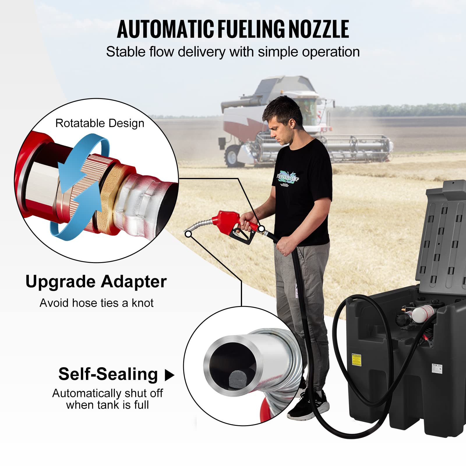 Vevor Portable Diesel Tank, 116 Gallon Capacity & 10 Gpm Flow Rate, Diesel Fuel Tank With 12V Electric Transfer Pump And 13.1Ft Rubber Hose, Pe Diesel Transfer Tank For Easy Fuel Transportation, Black