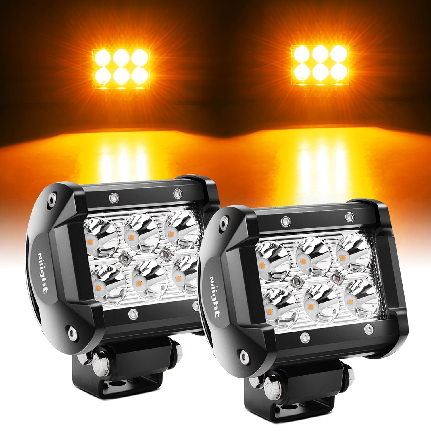 Nilight 4 Inch Led Light Pods Amber Spot Beam Driving Fog Lights 2Pcs 18W Off Road Lights Work Light Bar For Truck Atv Utv Rv Pi