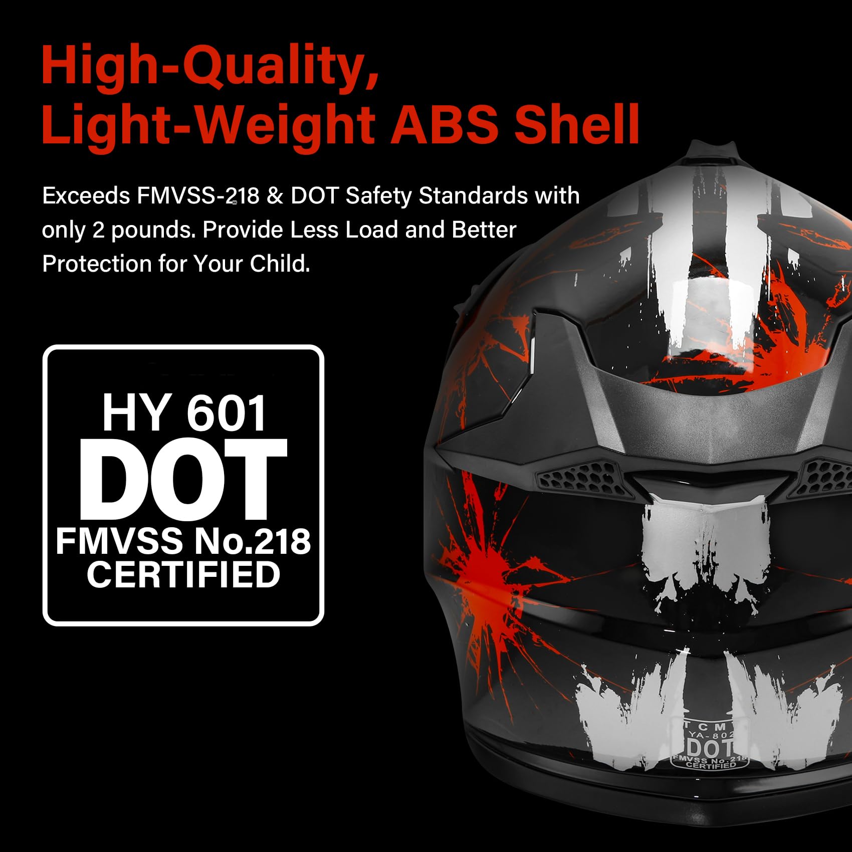 Xfmt Dot Youth Kids Motocross Offroad Street Dirt Bike Helmet Goggles Gloves Atv Mx Helmet, Black Red Firework