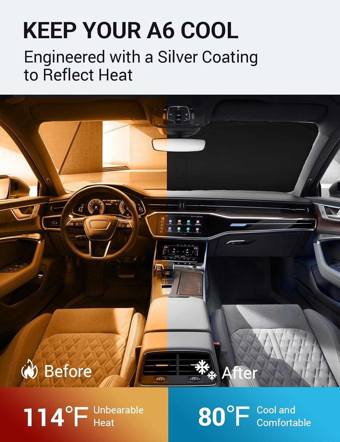 Proadsy 2025 Upgrade Windshield Sun Shade Custom Fit 2019-2023 2024 2025 Audi A6 Foldable Front Sunshade Protector Sun Visor Blo