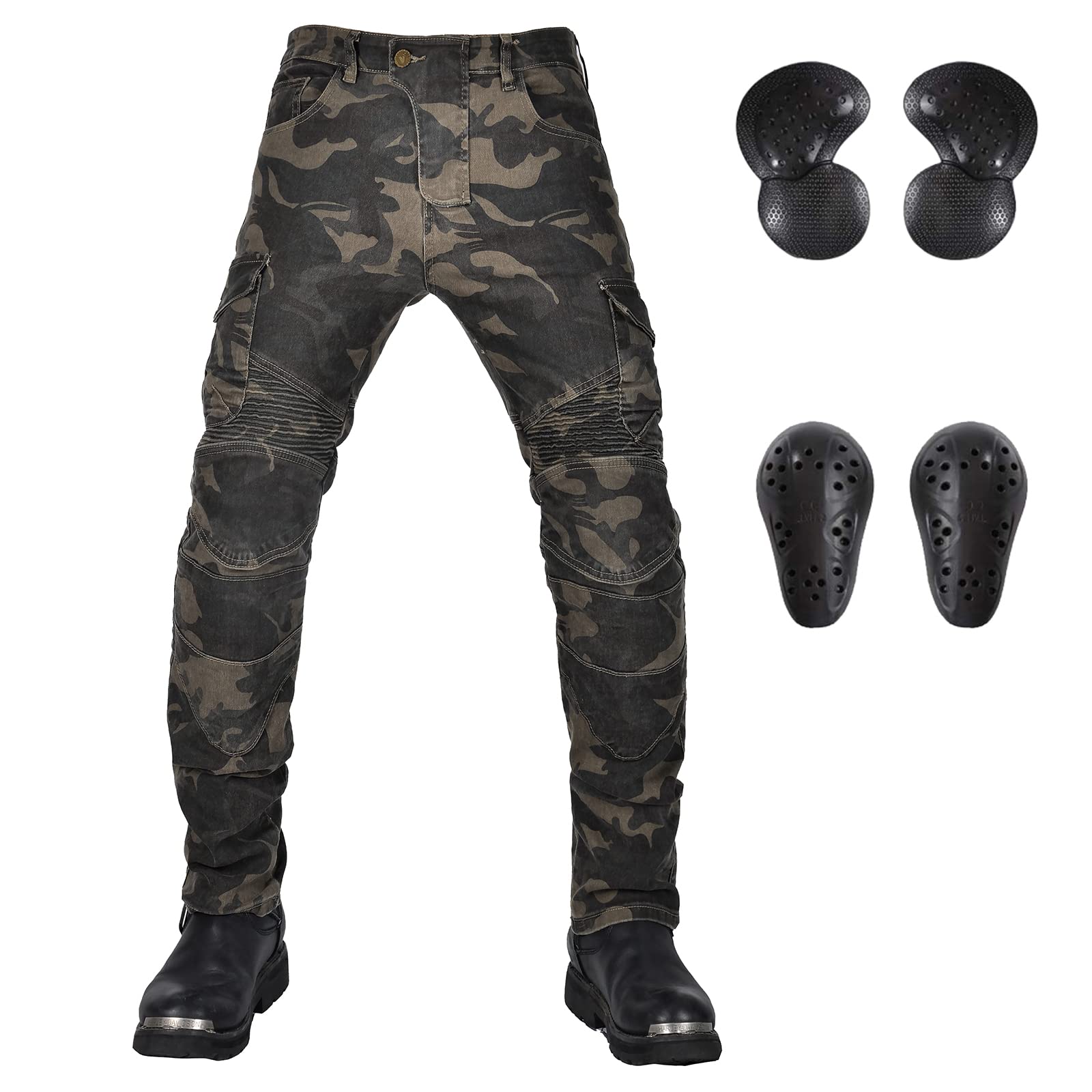 LOMENG Motorcycle Pants Mens Riding Jeans Biker Motorbike Pants with CE Removable Armored Camouflage EU30, LMPM06-Camouflage-MA,