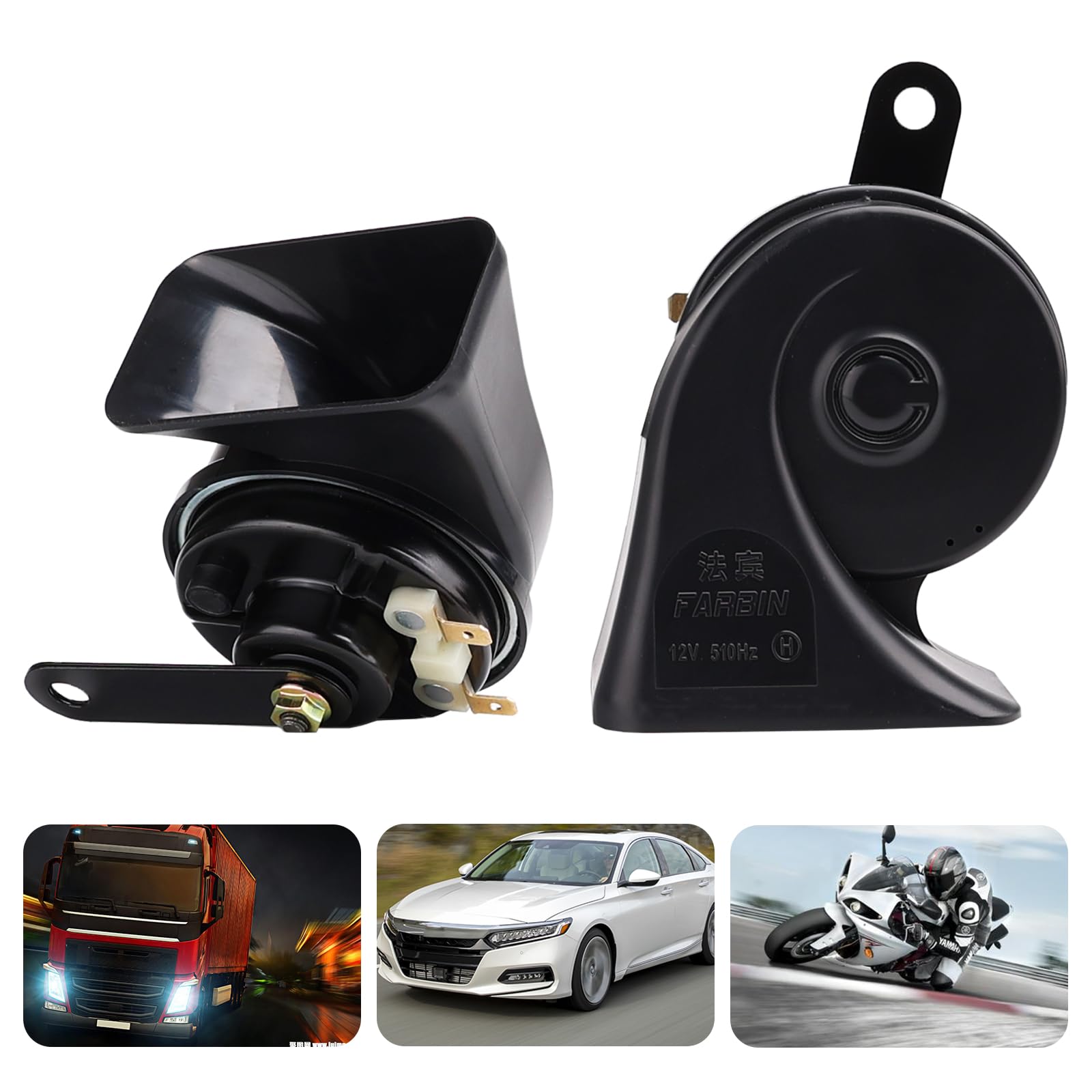 Banhao Car Horn Truck Horn 12V Horn Waterproof High Low Tone Universal Fit Super Loud Electric Snail Kit Replacement