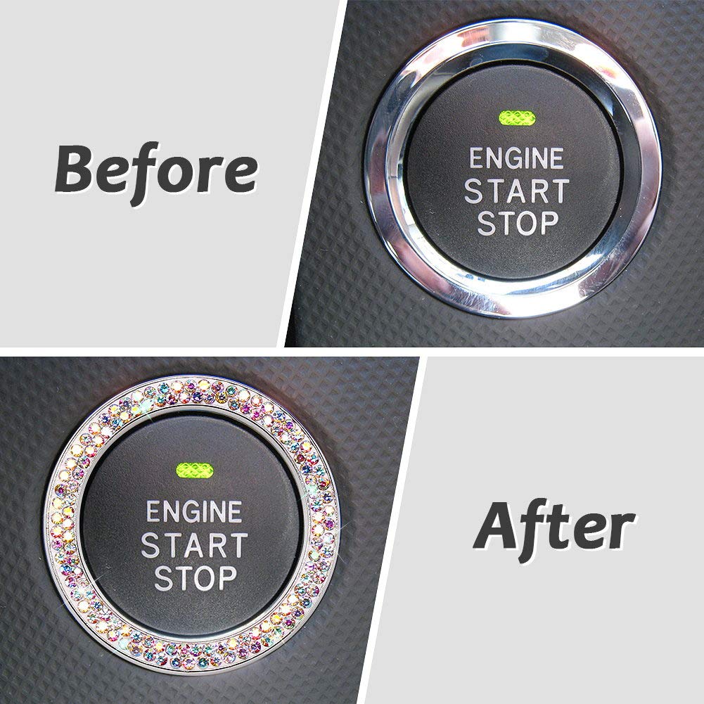 Tobequeen Crystal Ring Sticker Multicolor Bling Ring Car Decal Start Engine Ignition Button For Women Girl Rhinestone Bling Car