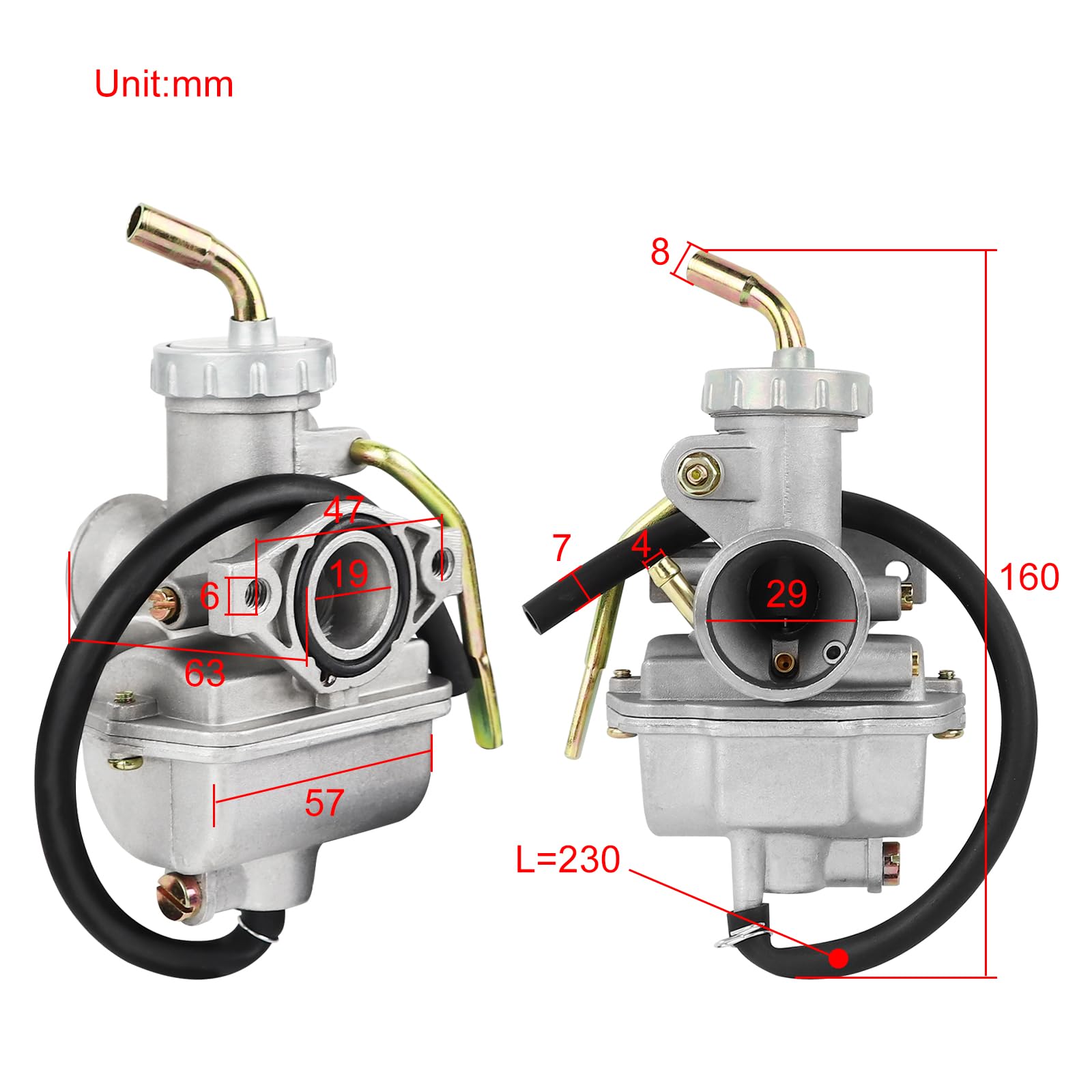 Flypig Carburetor Carb W/Throttle Grip Cable For Honda Pz20 Xr50R Xr70R Xr75 Xl80S Xr80R Xl75 Xl70 Sl70 Z50R Xr100R Taotao Nst Sunl Kazuma Baja 50-140Cc