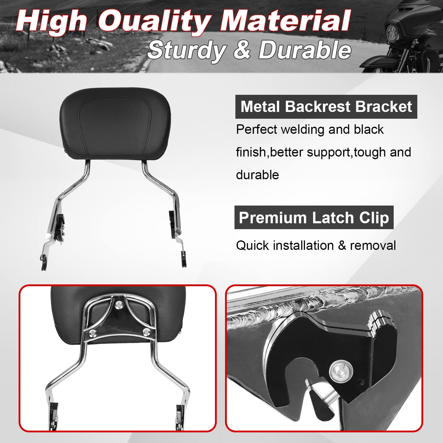 Aufer Detachable Backrest Sissy Bar Upright Passenger Backrest With Pad Compatible With For Touring Road King Street Glide Elect