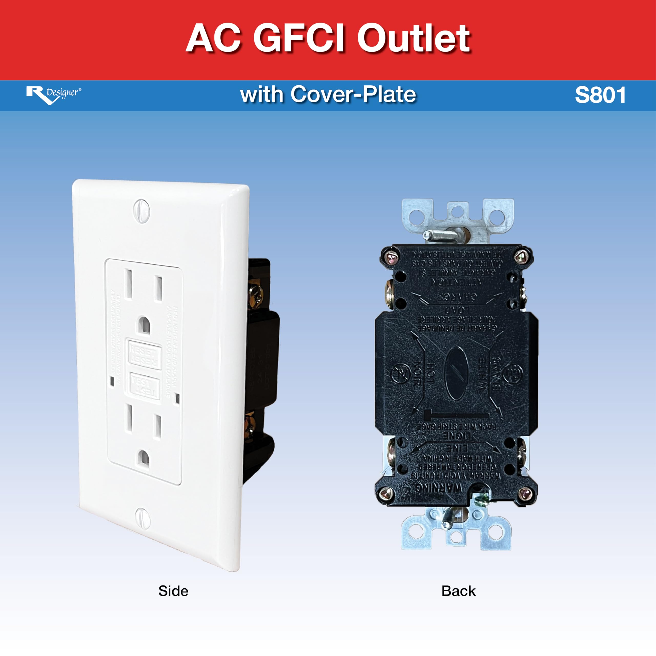 Rv Designer S801, Dual Gfci Outlet With Cover Plate, White, Ac Electrical
