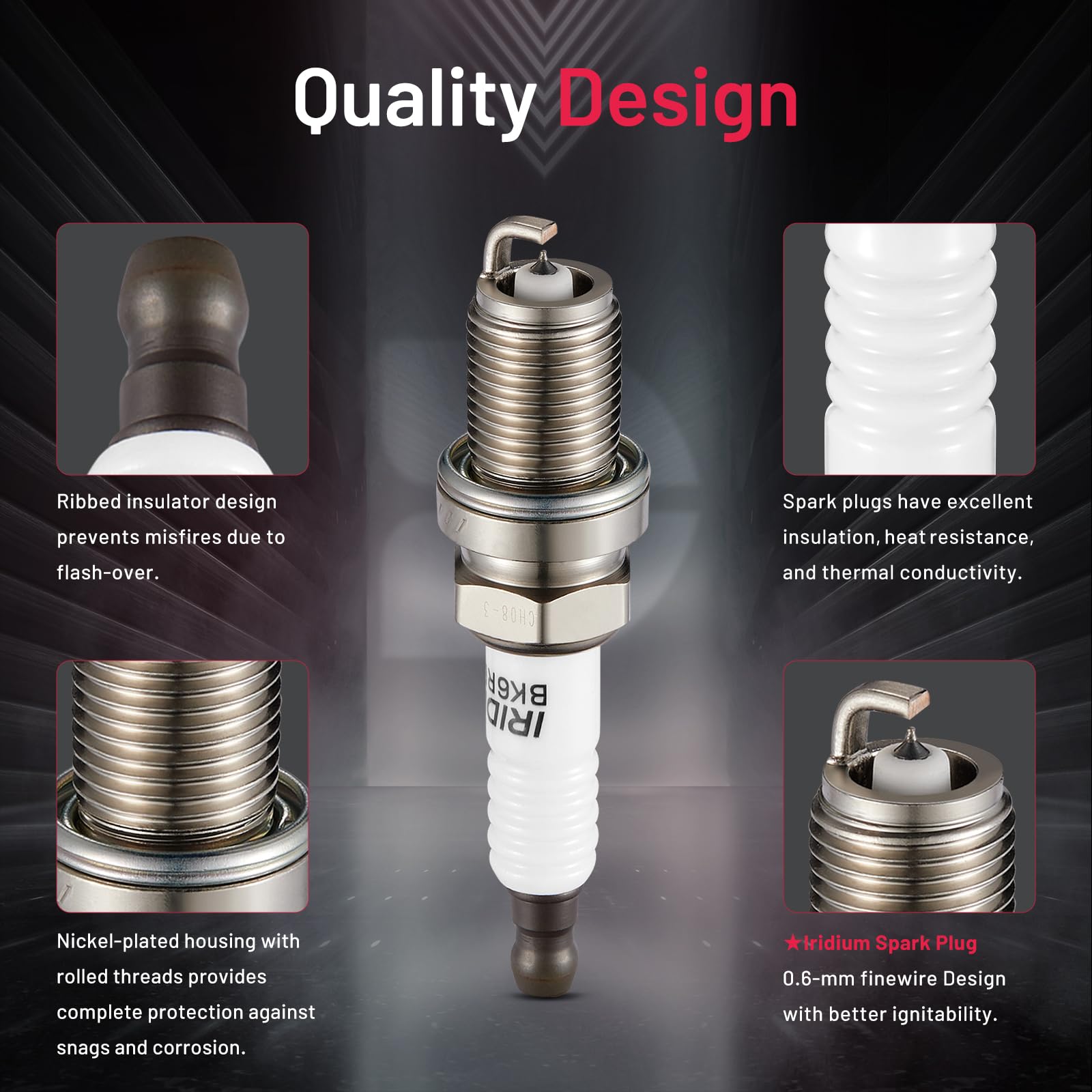BDFHYK Set of 4 Iridium Spark Plug Compatible with Toyota Suzuki Dodge Subaru Acura Chevy Kia Plymouth Volkswagen,1.3L 1.5L 1.6L