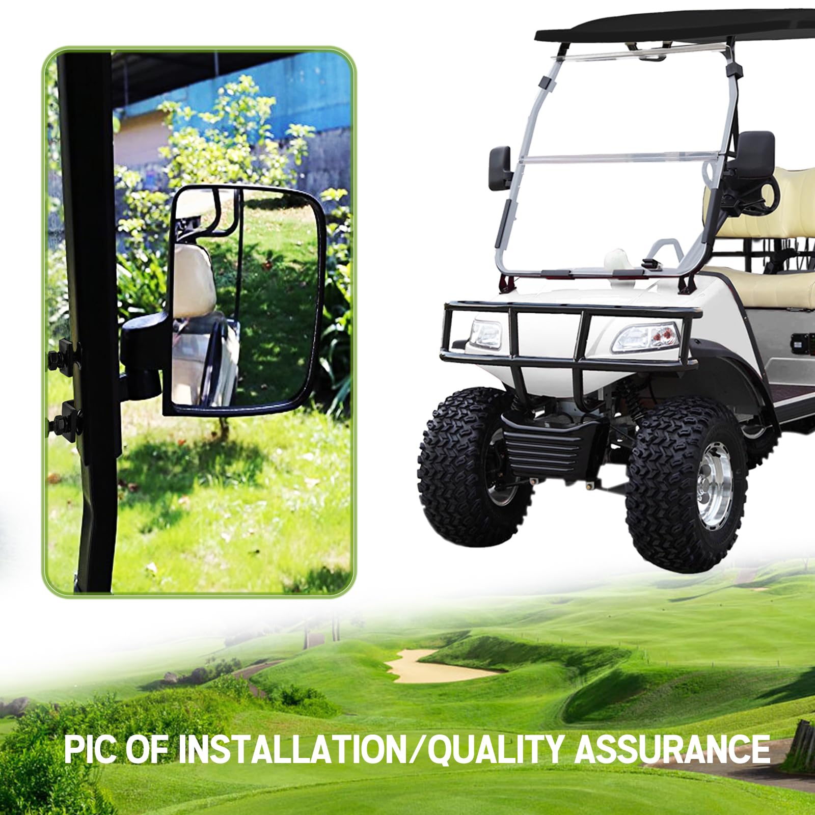 Unigt Golf Cart Side Mirrors Compatible With Club Car Ez-Go Yamaha And Others No-Drilling Needed Universal Mount To 0.75''-1.0''