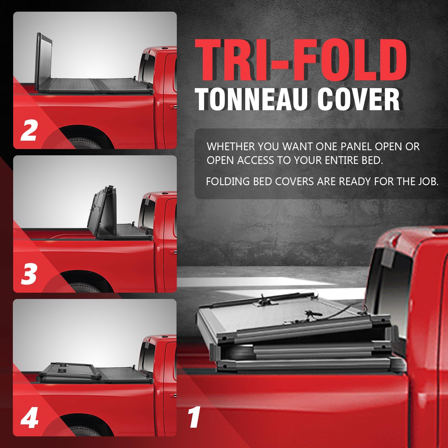 Dna Motoring New Upgrade Truck Bed Top Hard Solid Tri-Fold Tonneau Cover Compatible With 14-18 Silverado Sierra 1500/15-18 Silve